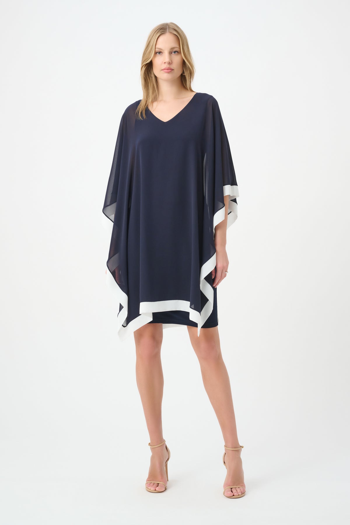 Joseph Ribkoff Midnight Blue/Vanilla Chiffon Overlay Dress