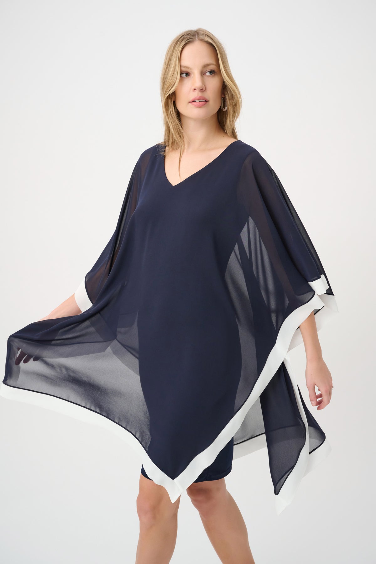 Joseph Ribkoff Midnight Blue/Vanilla Chiffon Overlay Dress