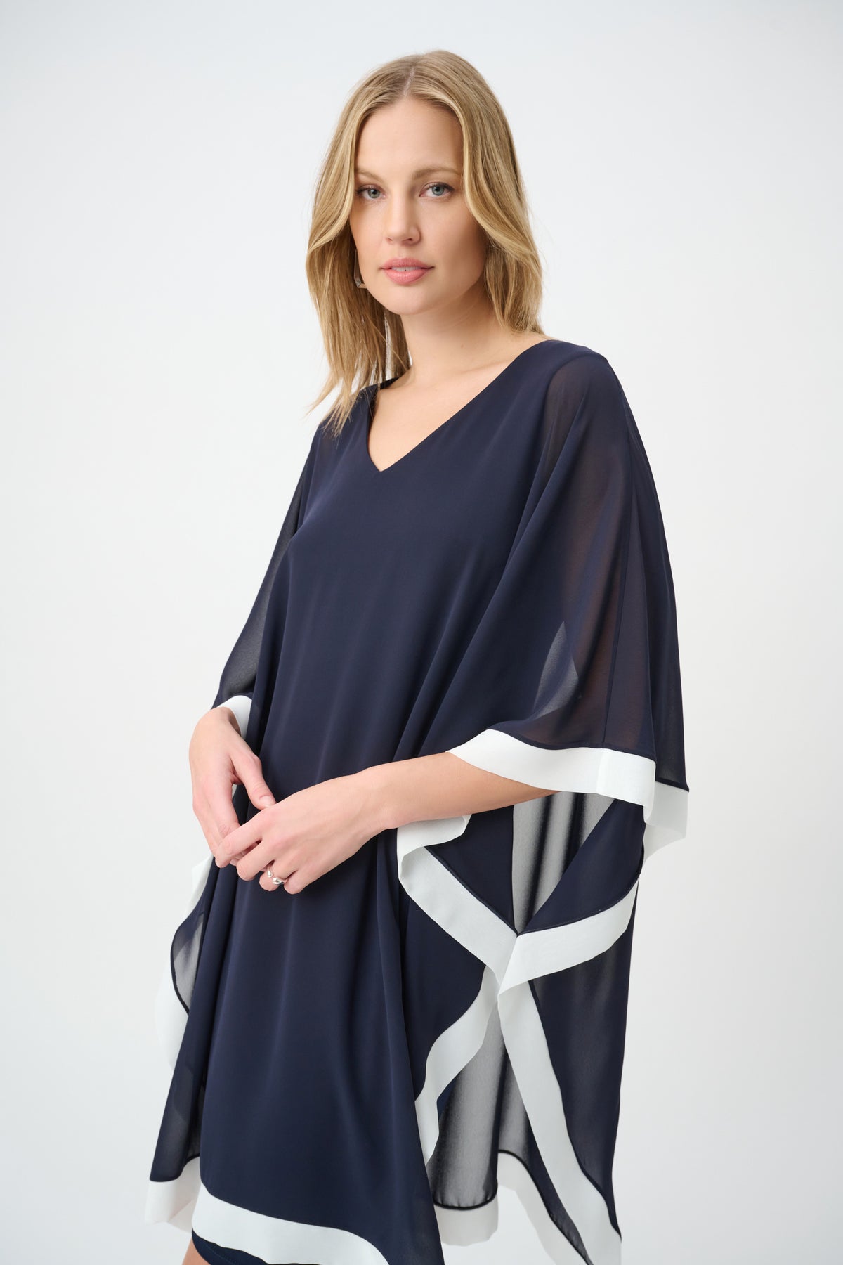 Joseph Ribkoff Midnight Blue/Vanilla Chiffon Overlay Dress
