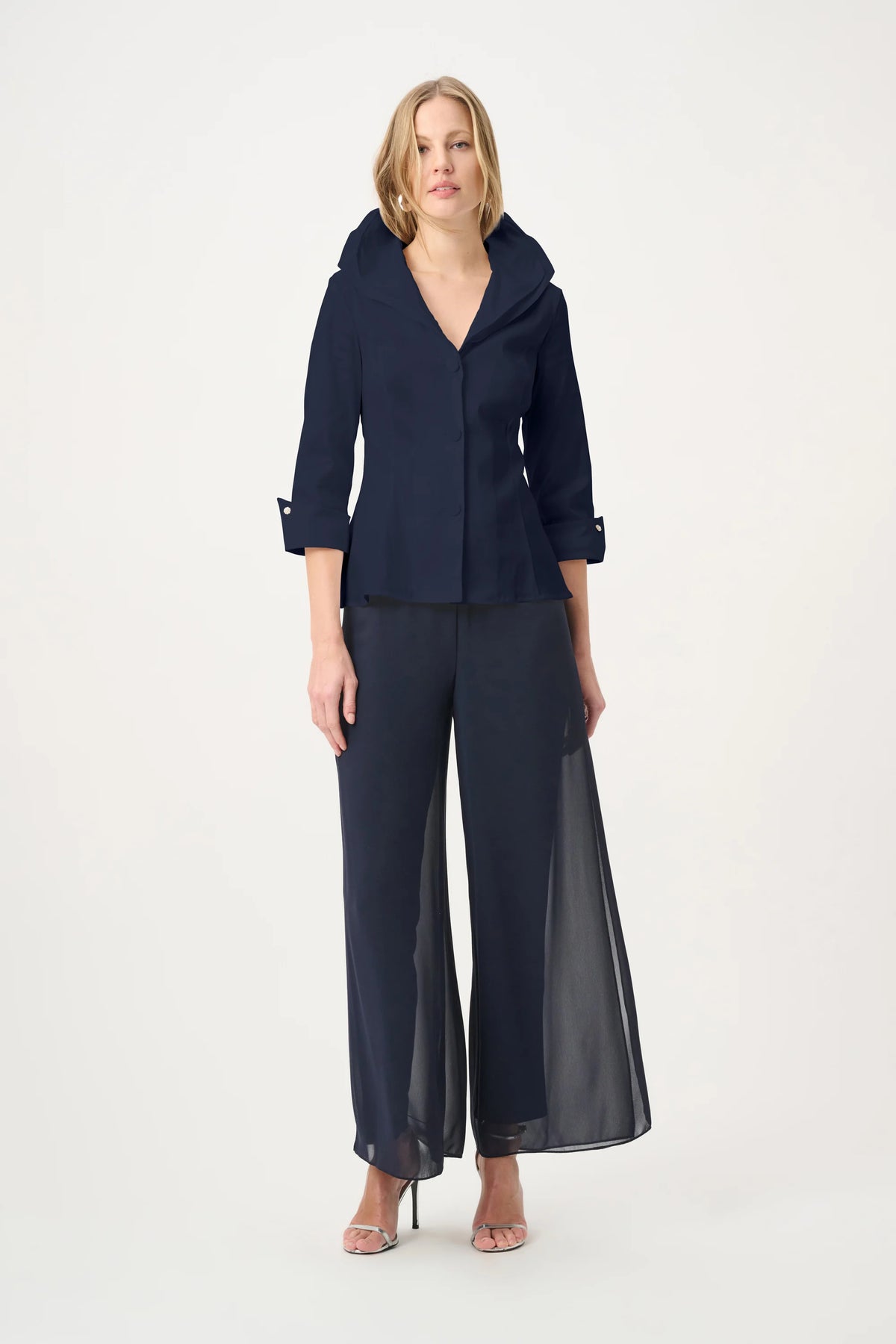 Joseph Ribkoff Midnight Blue Double Lapel Collar Blouse