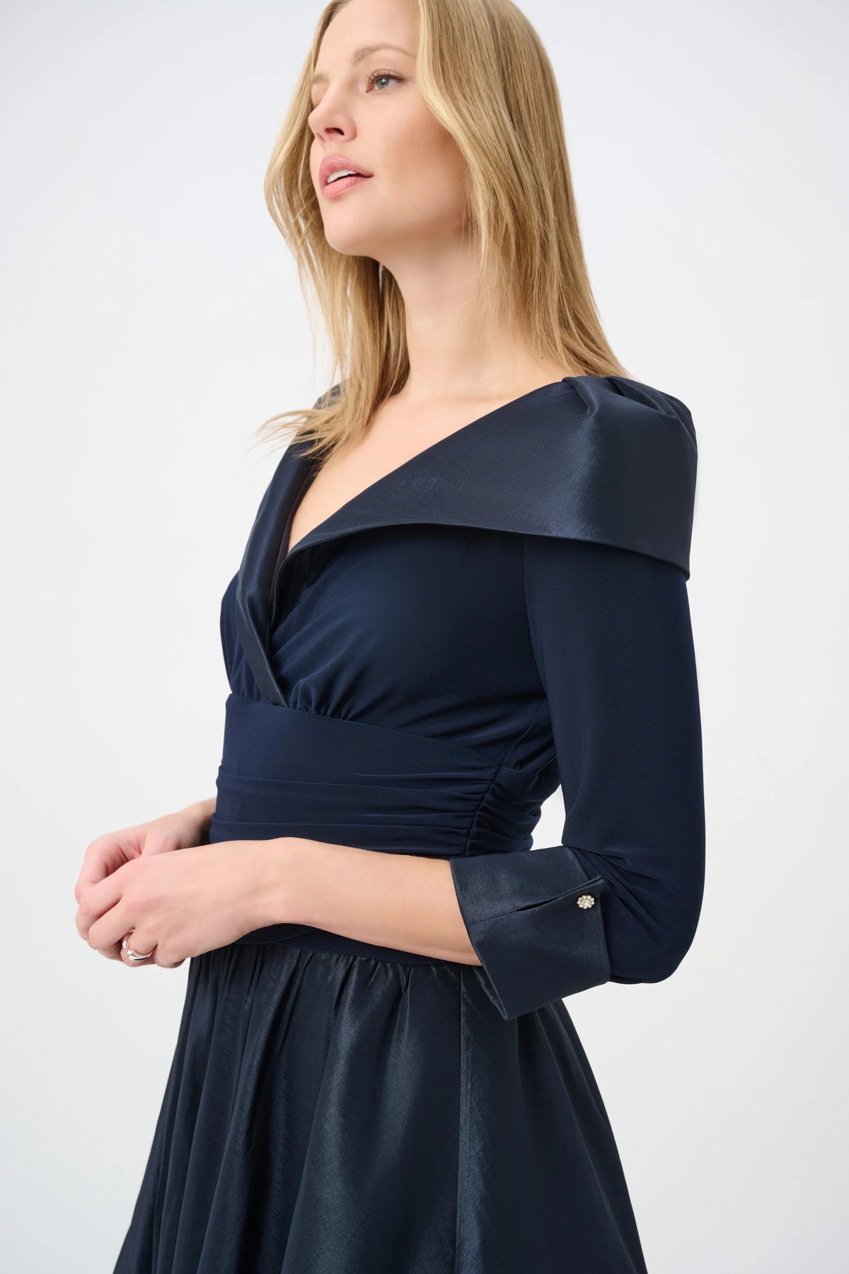 Joseph Ribkoff Midnight Blue V-Neck Lapel Fit &amp; Flare Dress