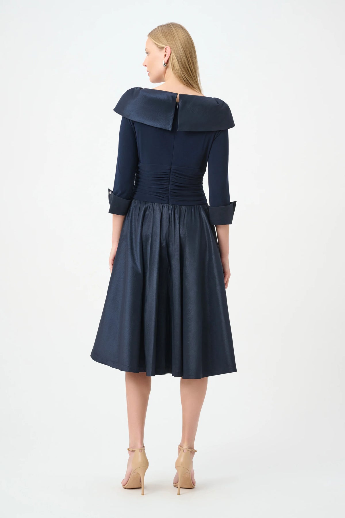 Joseph Ribkoff Midnight Blue V-Neck Lapel Fit &amp; Flare Dress