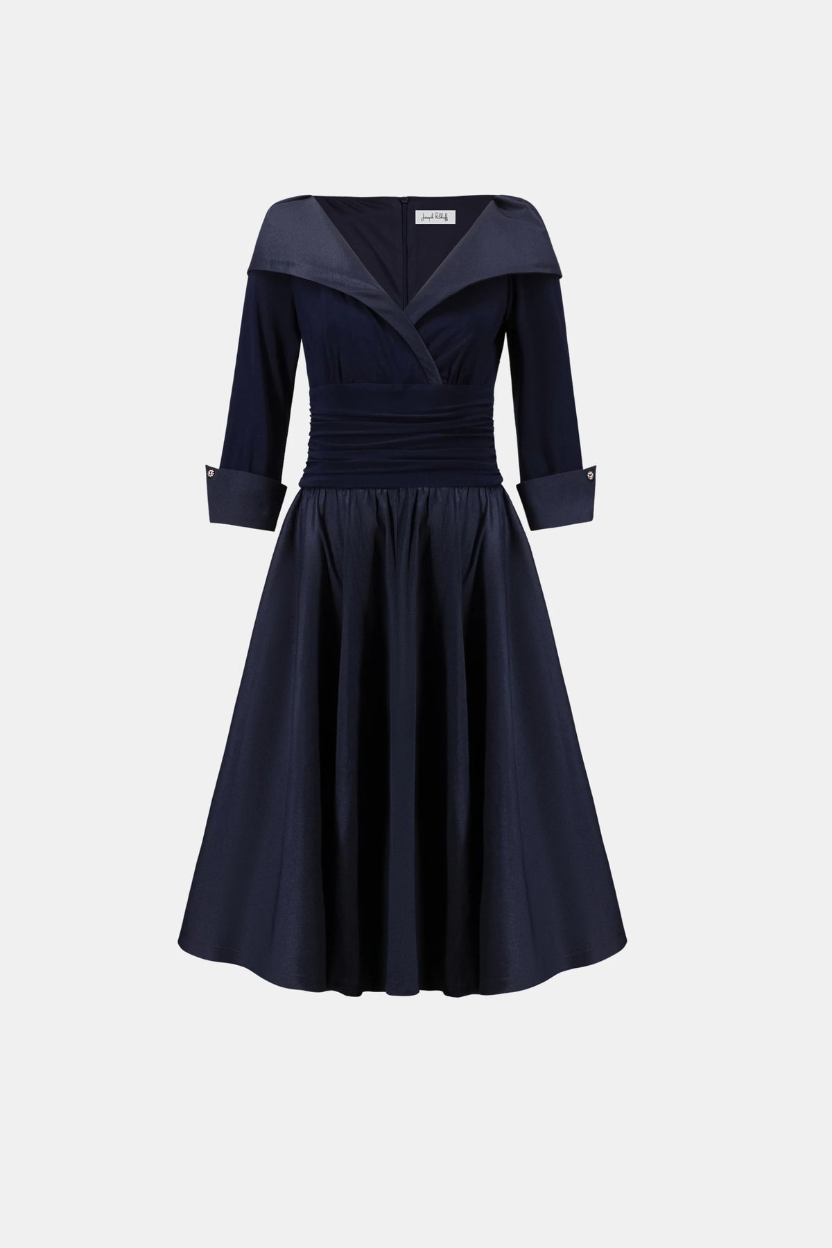 Joseph Ribkoff Midnight Blue V-Neck Lapel Fit &amp; Flare Dress