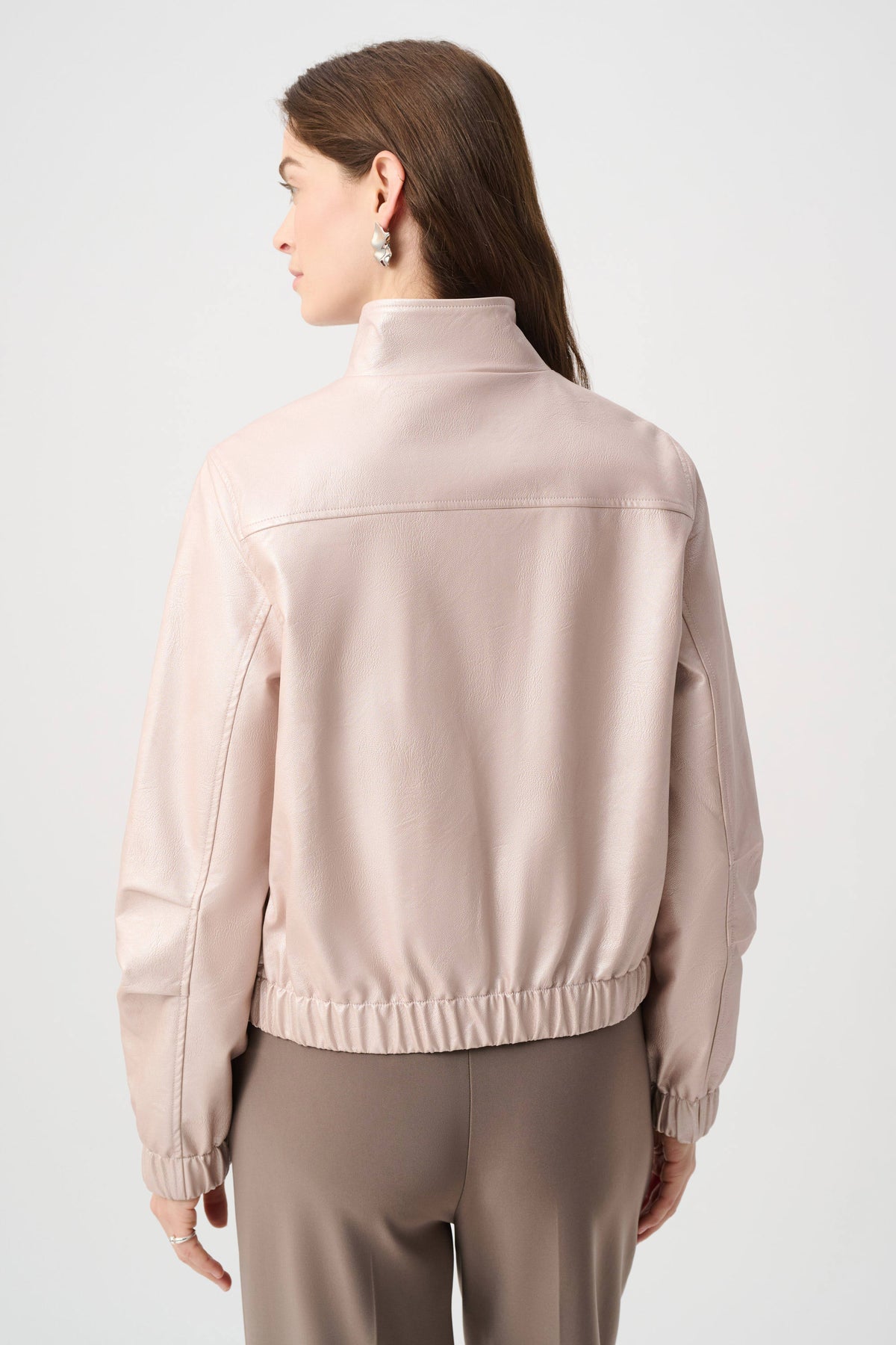 Joseph Ribkoff Pearl Blush Metallic Leatherette Bomber Jacket