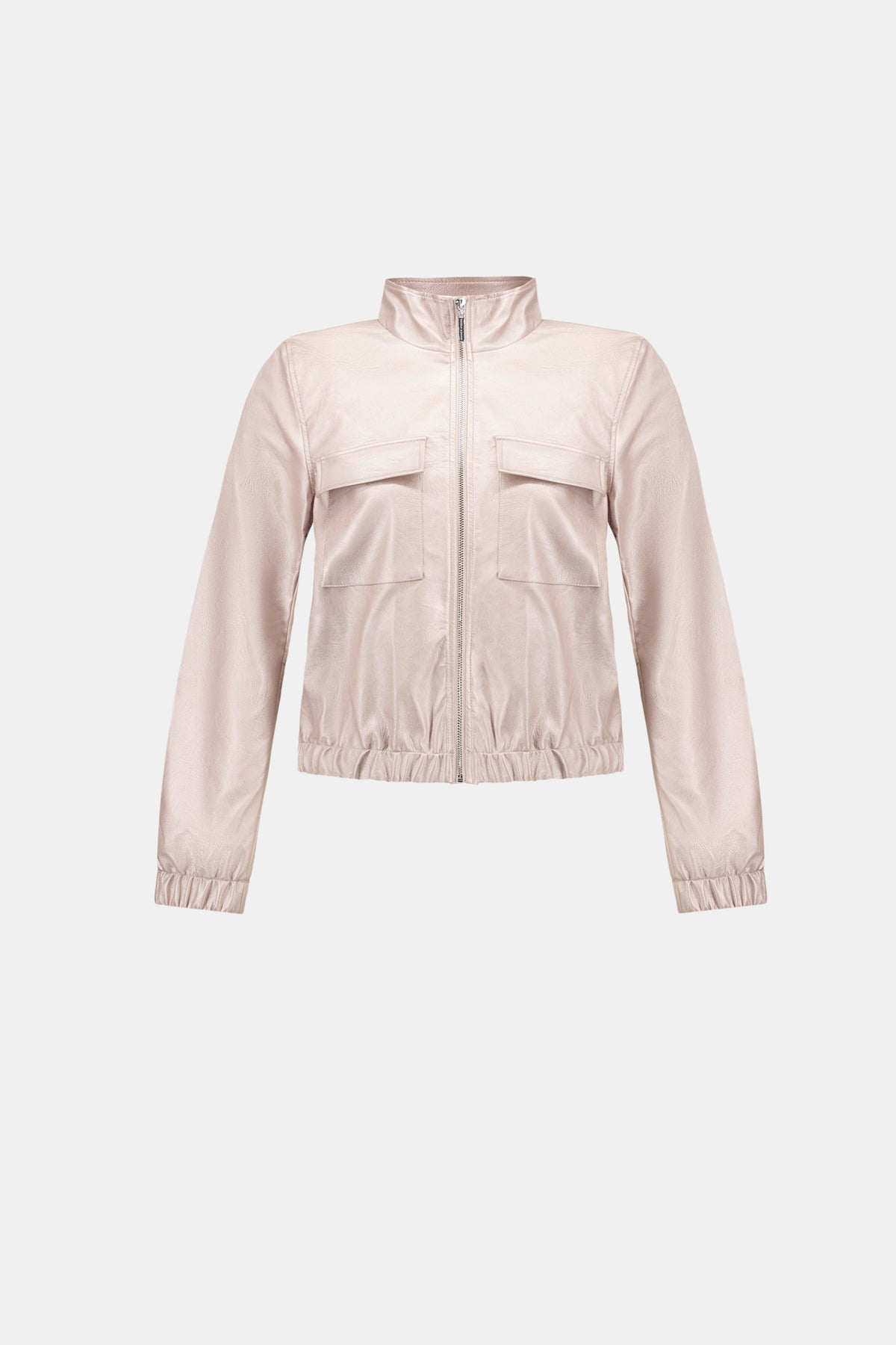Joseph Ribkoff Pearl Blush Metallic Leatherette Bomber Jacket