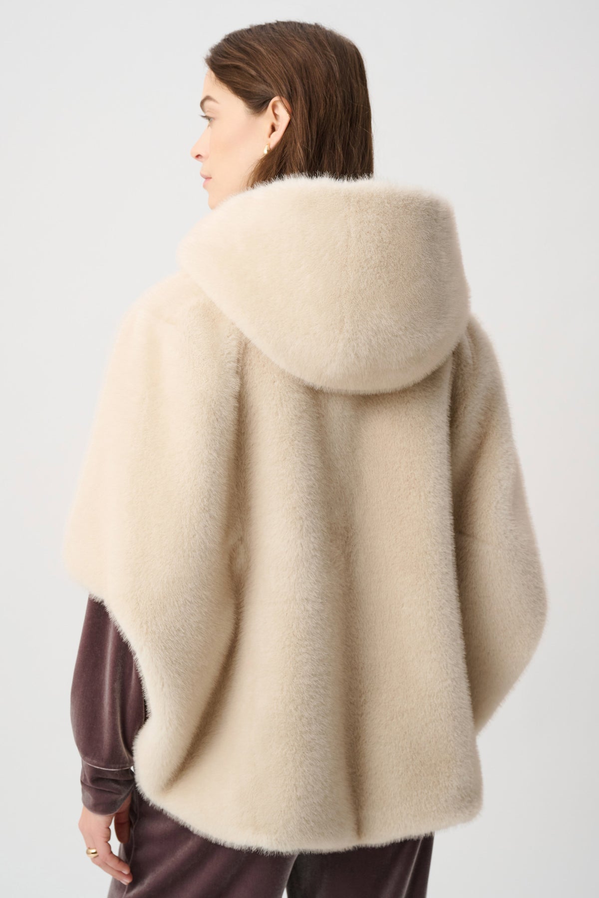 Joseph Ribkoff Almond Short‑Sleeve Faux Fur Cocoon Coat