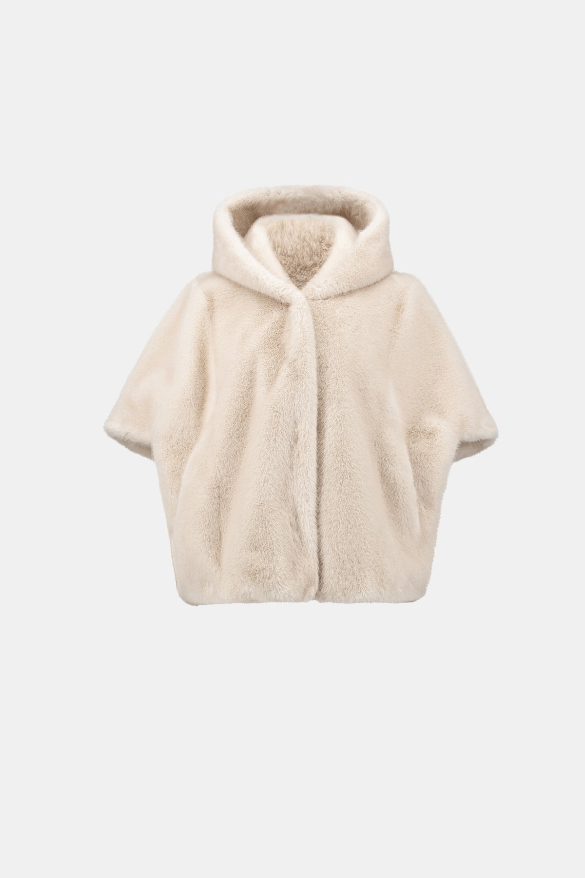 Joseph Ribkoff Almond Short‑Sleeve Faux Fur Cocoon Coat