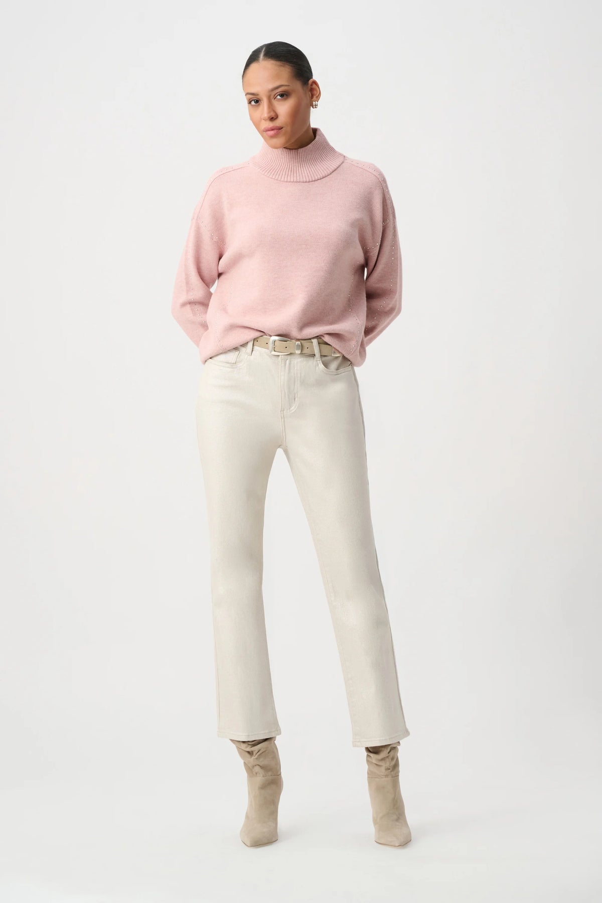Joseph Ribkoff Champagne Classic Straight Leg Metallic Jeans