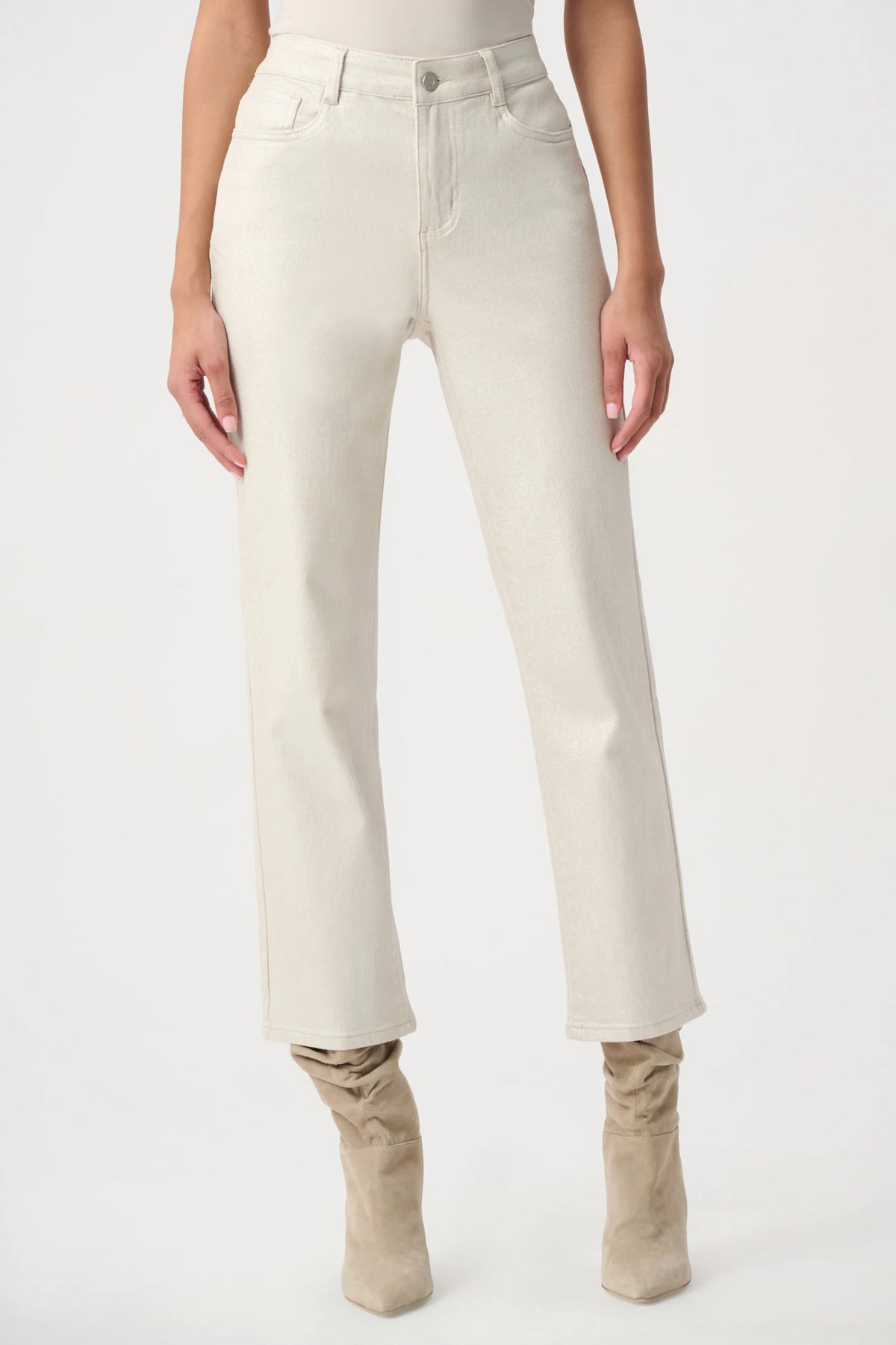 Joseph Ribkoff Champagne Classic Straight Leg Metallic Jeans