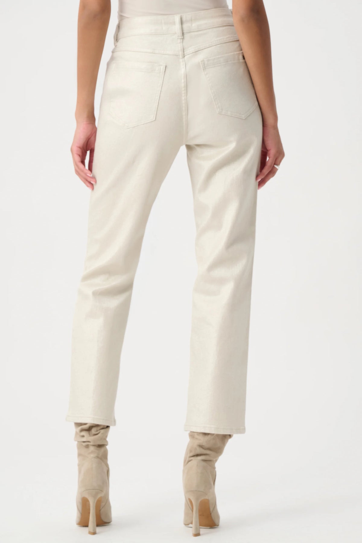 Joseph Ribkoff Champagne Classic Straight Leg Metallic Jeans
