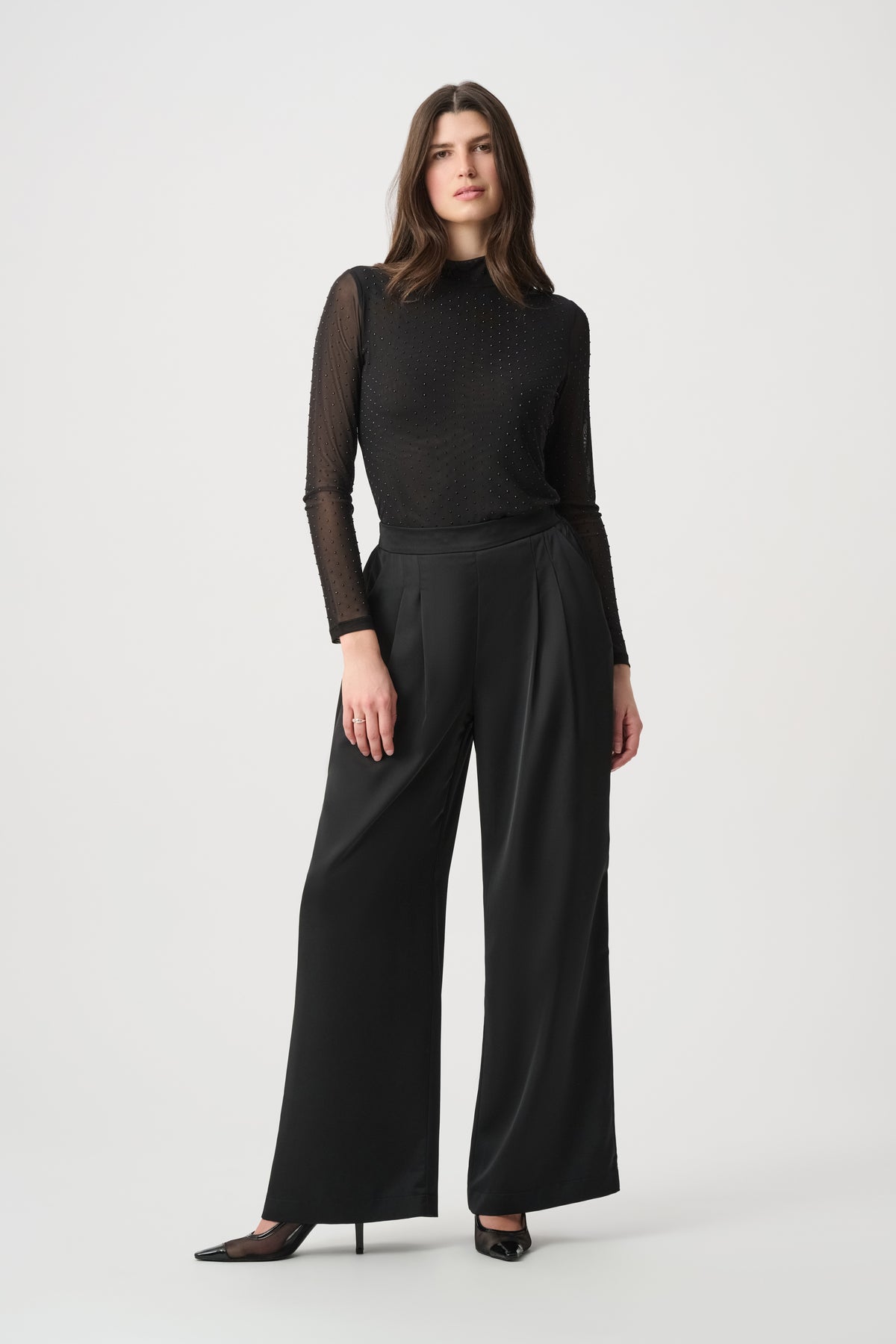 Joseph Ribkoff Black Rhinestone Mesh Long Sleeve Top
