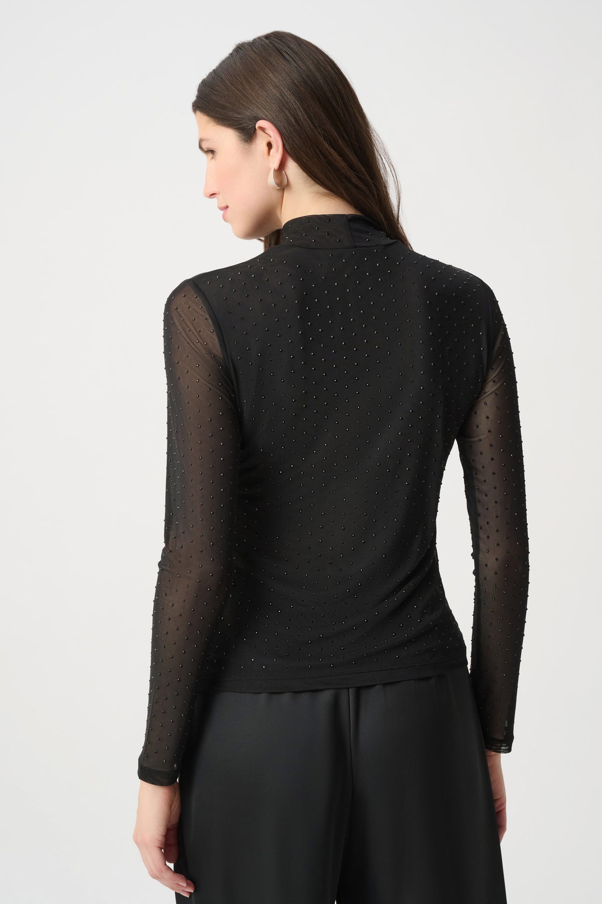 Joseph Ribkoff Black Rhinestone Mesh Long Sleeve Top