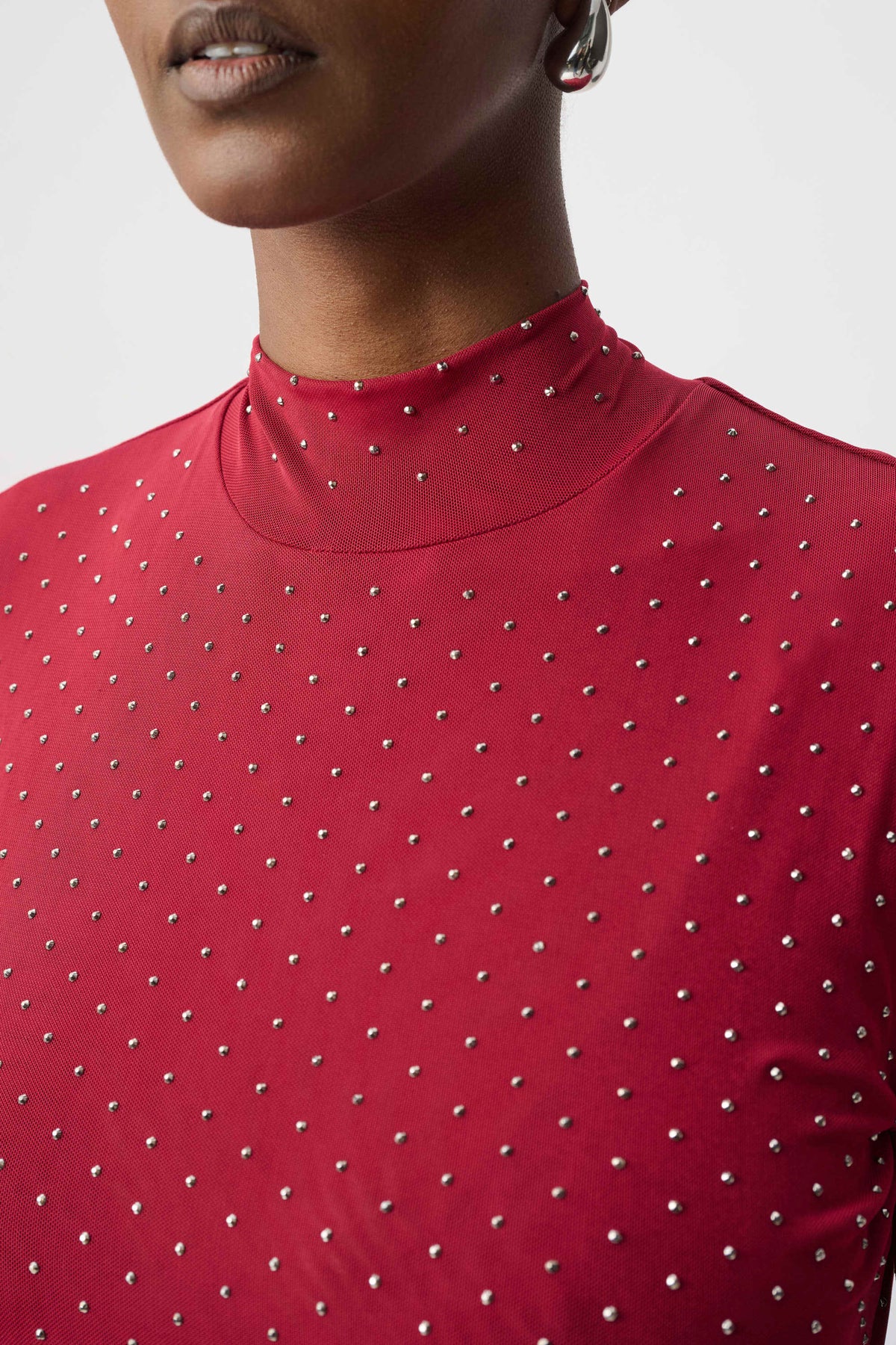 Joseph Ribkoff Deep Cherry Rhinestone Mesh Long Sleeve Top