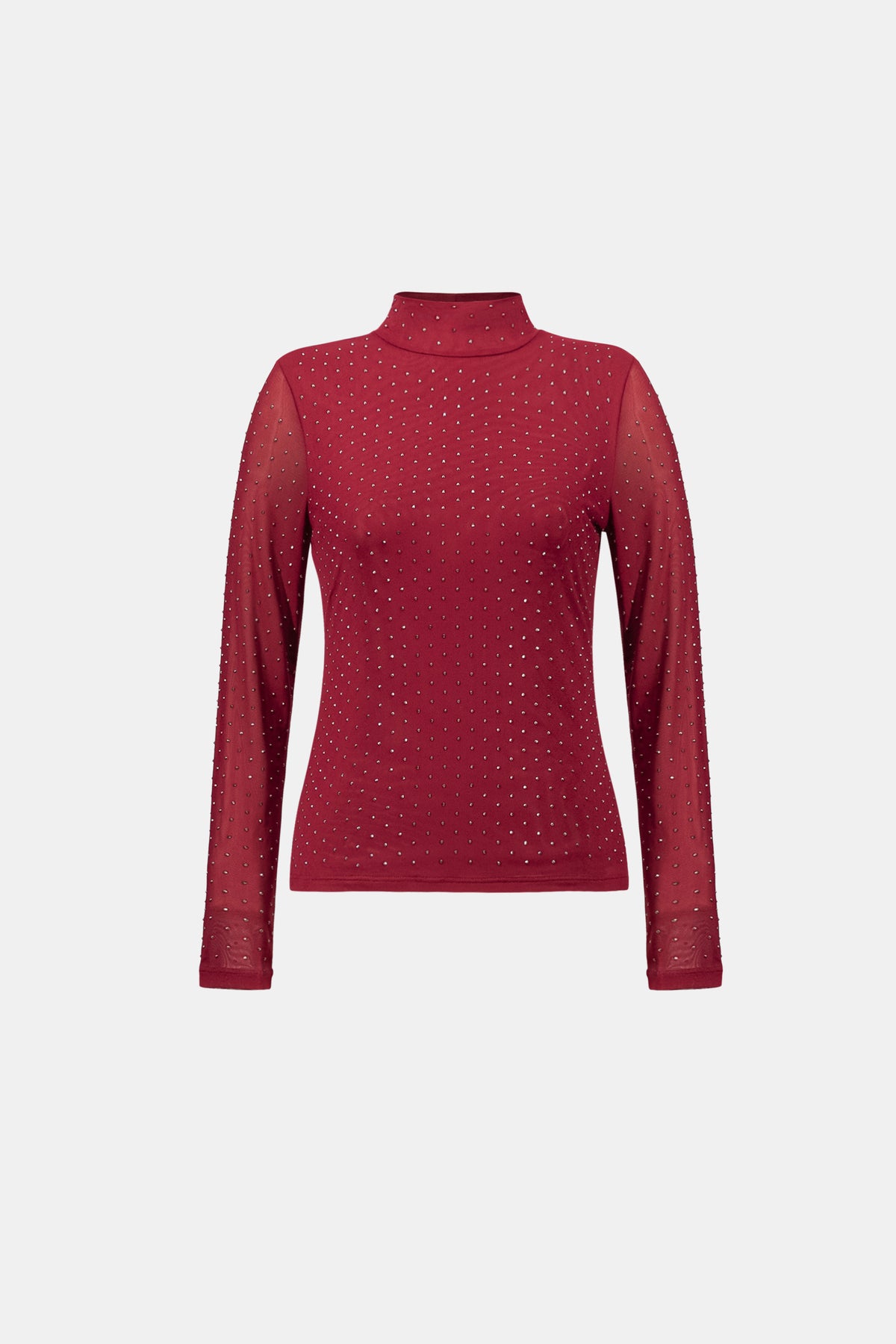 Joseph Ribkoff Deep Cherry Rhinestone Mesh Long Sleeve Top