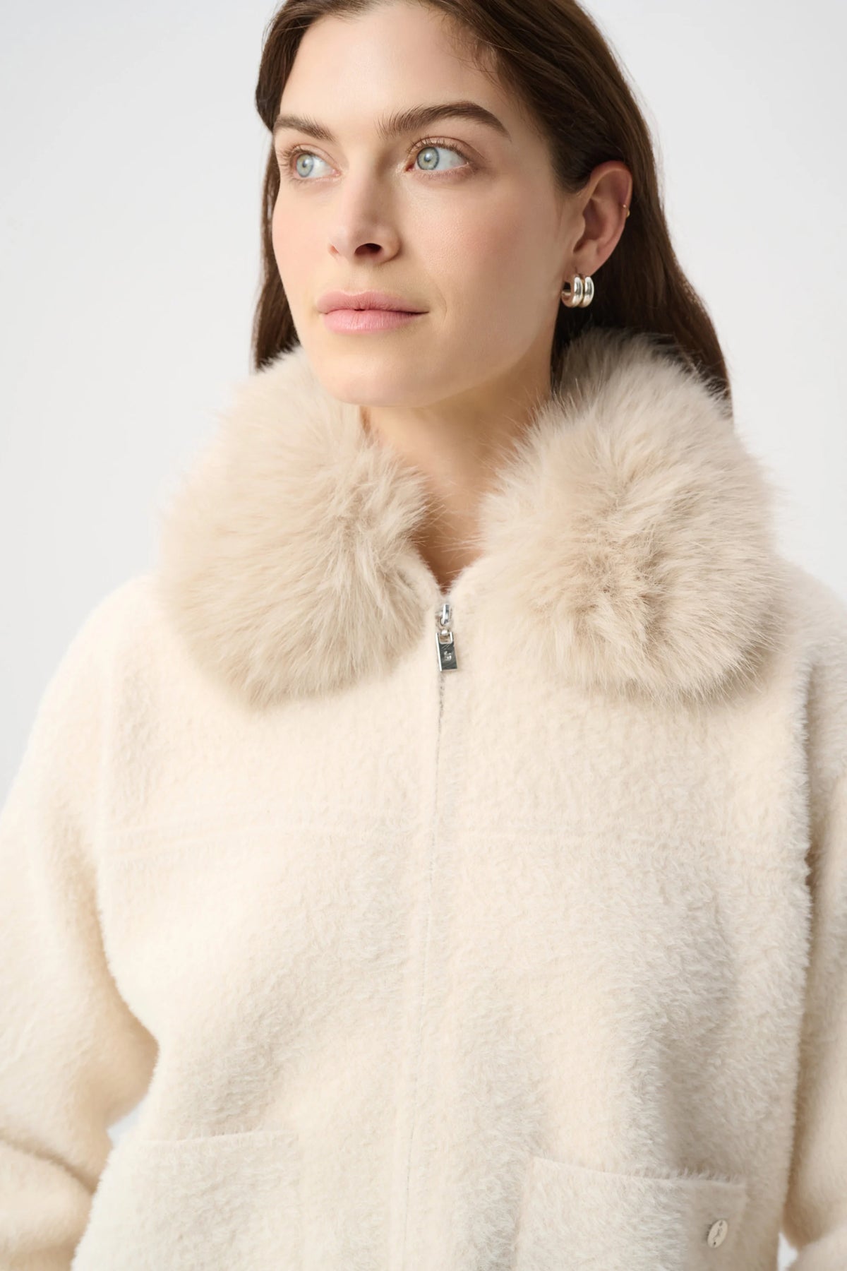 Joseph Ribkoff Birch Detachable Faux Fur Collar Jacket