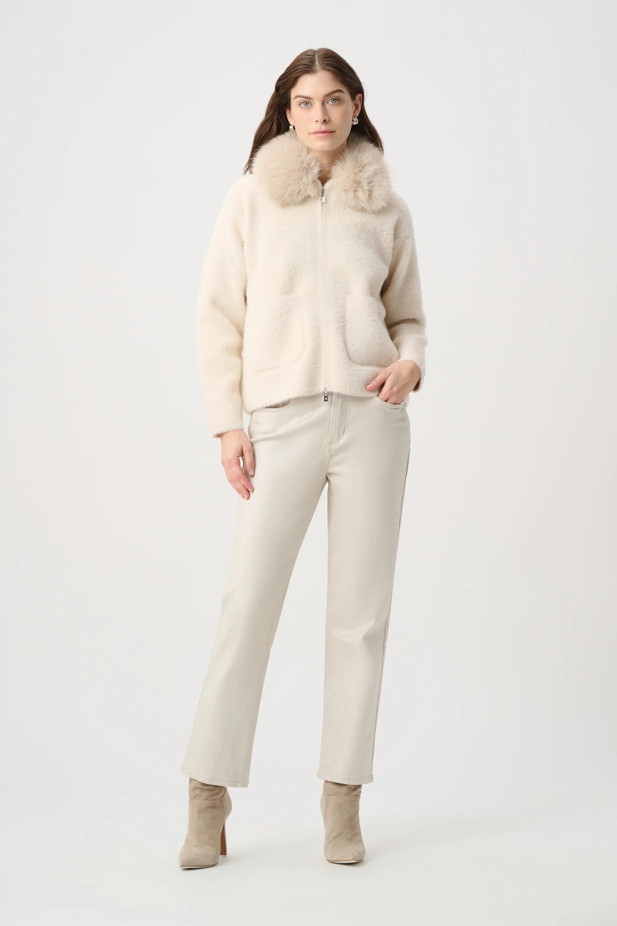 Joseph Ribkoff Birch Detachable Faux Fur Collar Jacket
