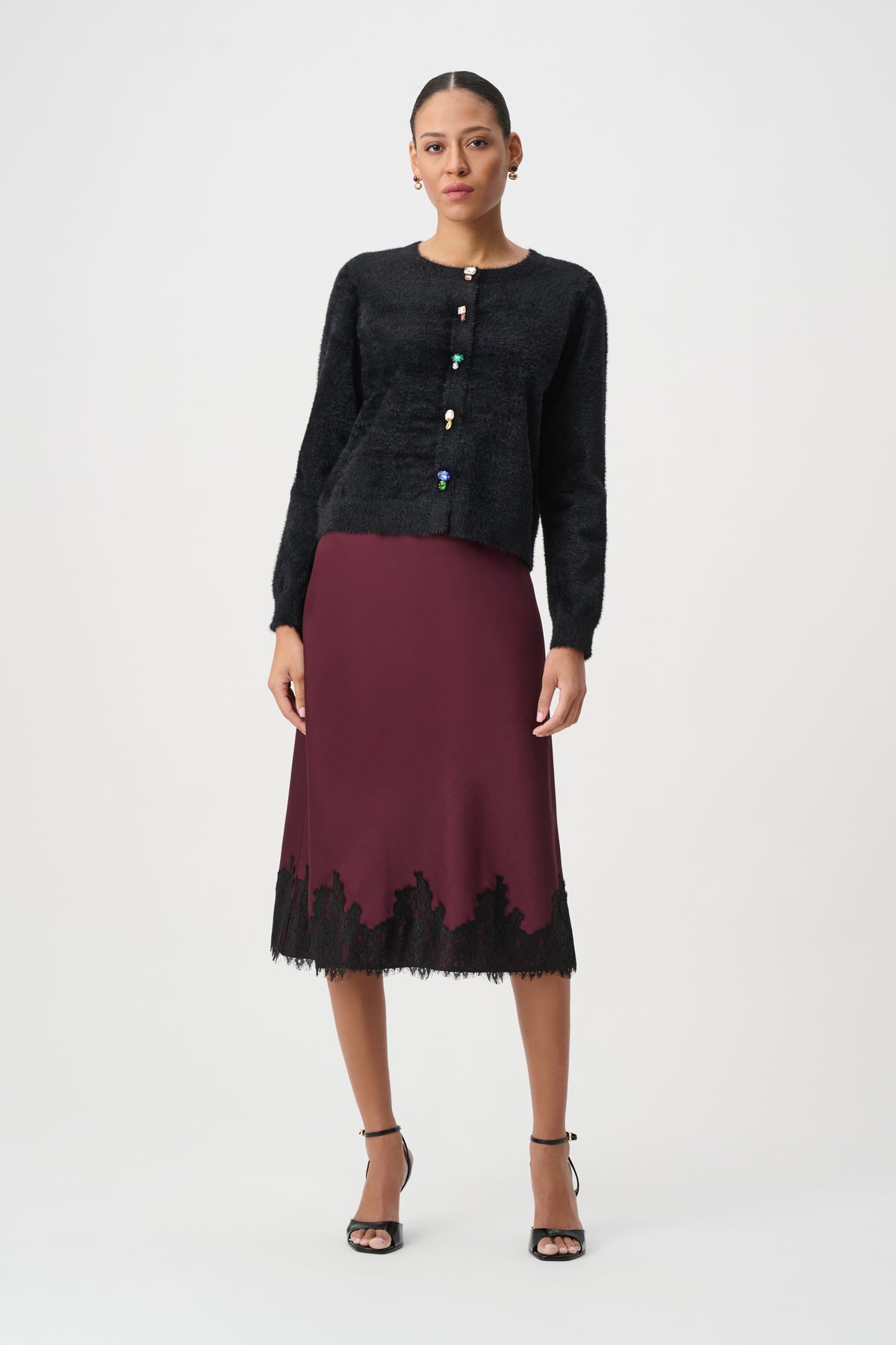 Joseph Ribkoff Black Bejeweled Crewneck Cardigan