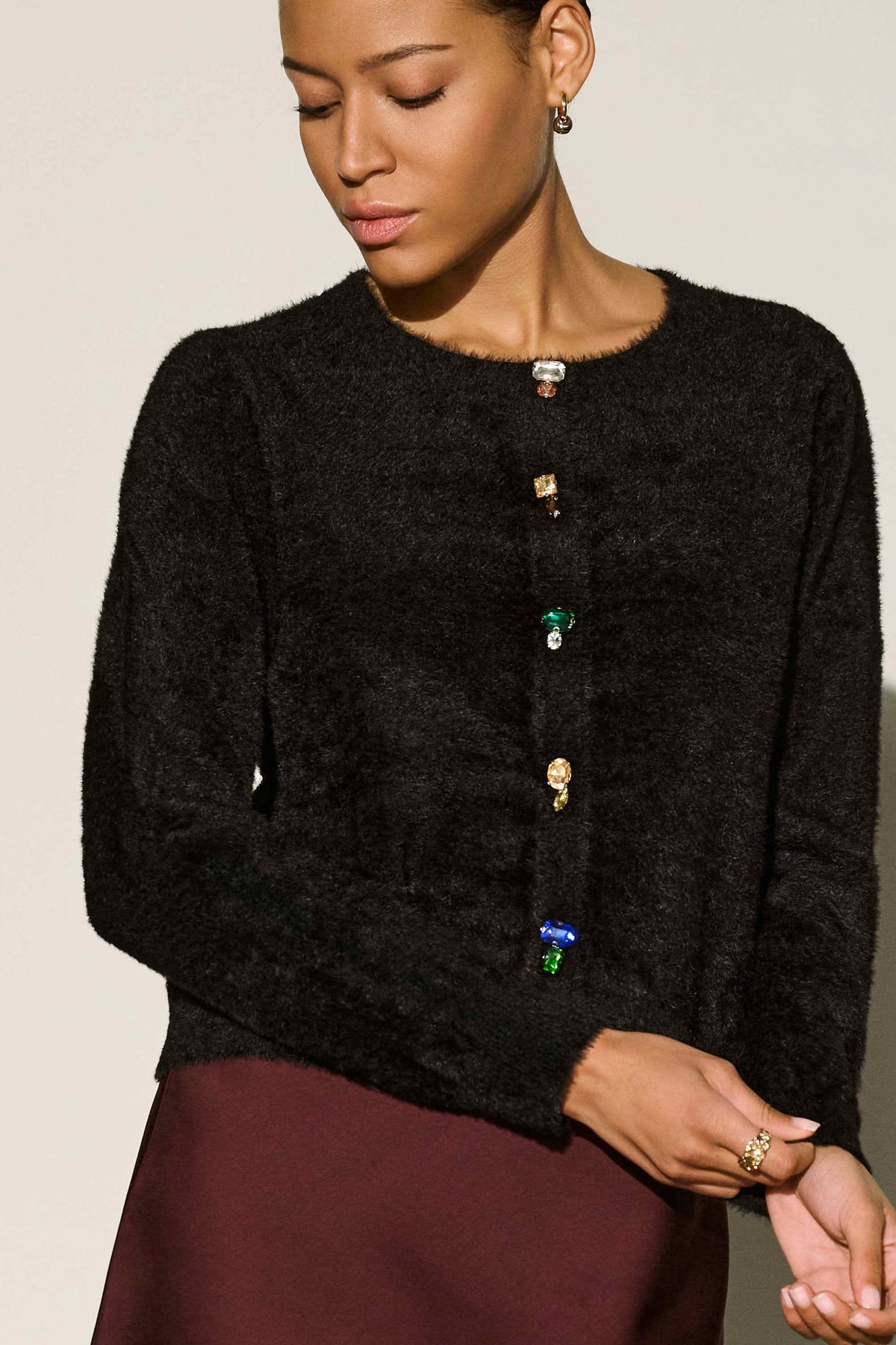 Joseph Ribkoff Black Bejeweled Crewneck Cardigan