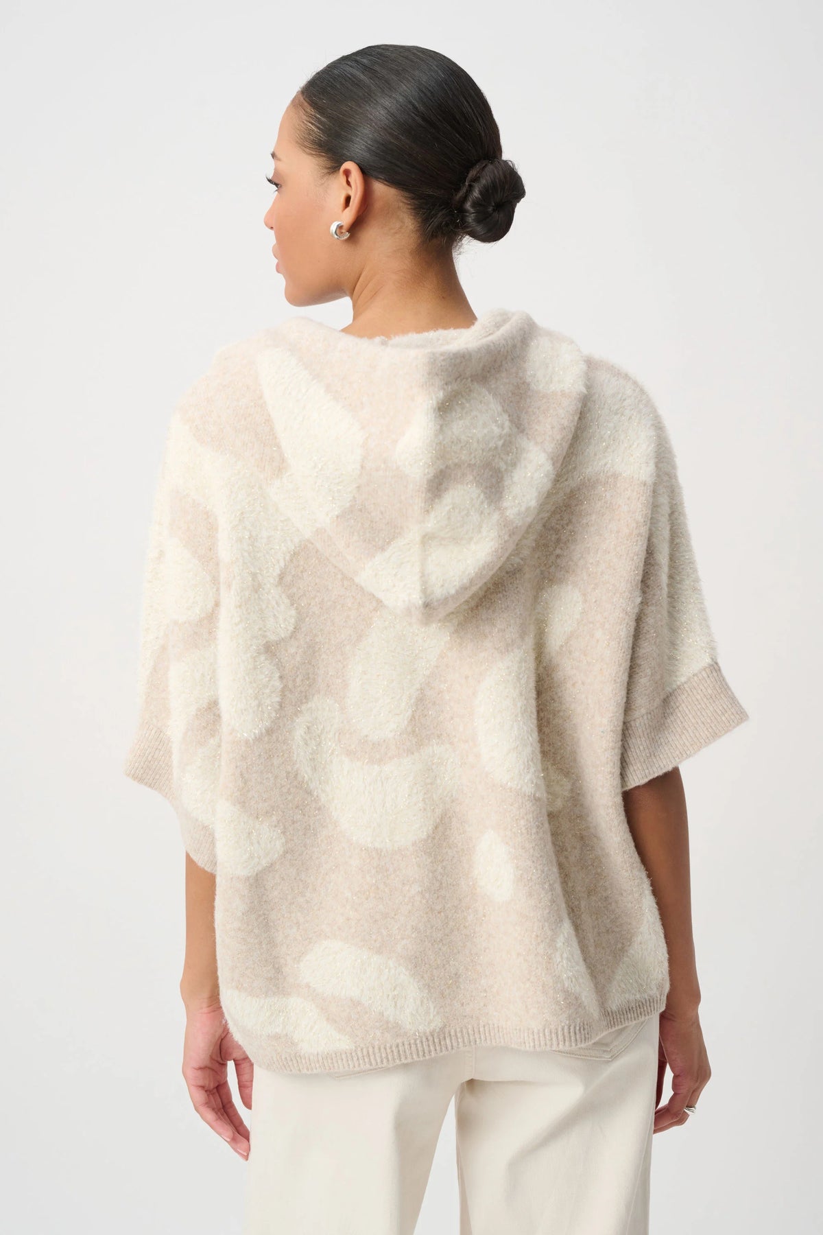 Joseph Ribkoff Oatmeal/Melange Gold Hooded Animal Print Sweater