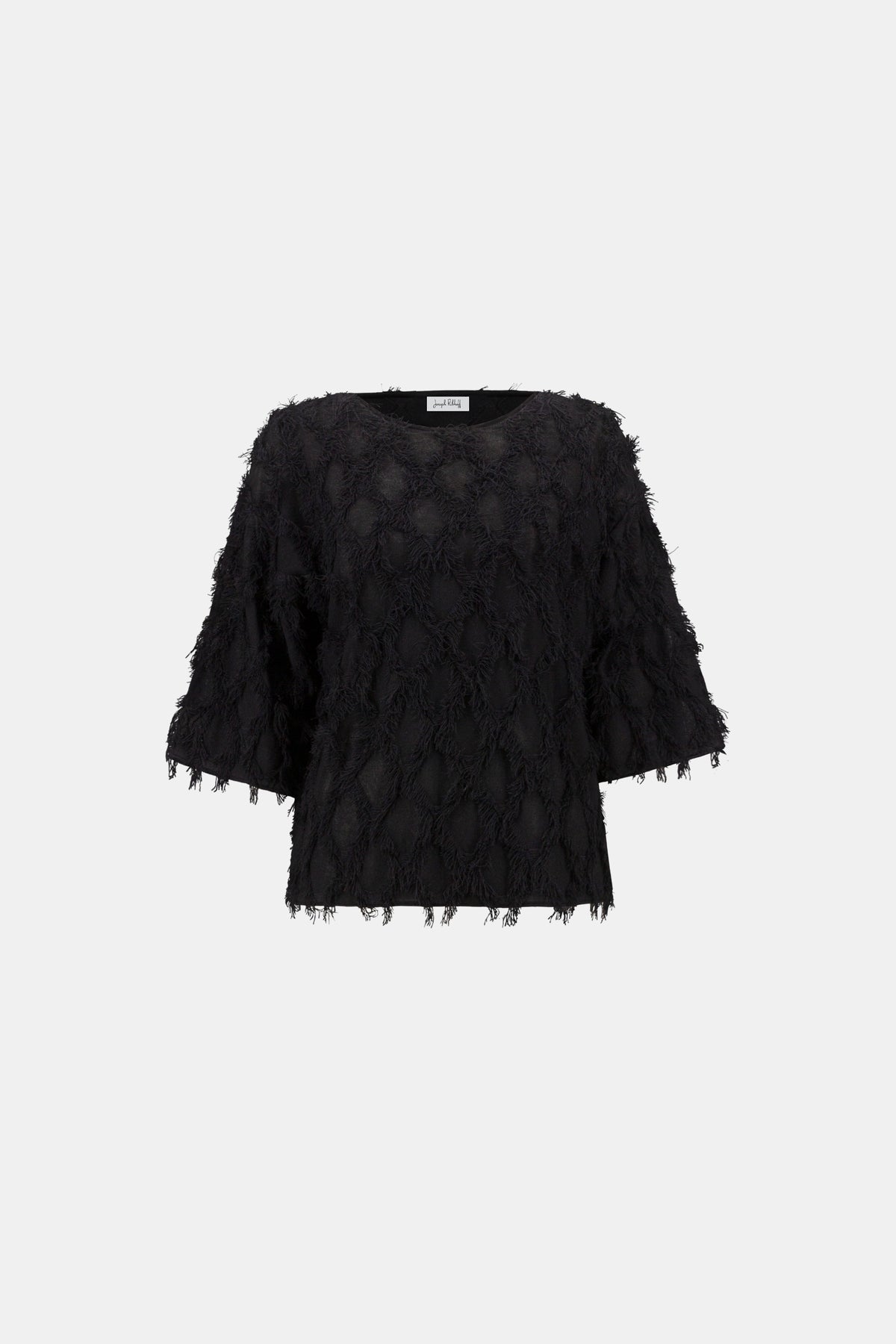 Joseph Ribkoff Black Boat Neck Fringe Sweater