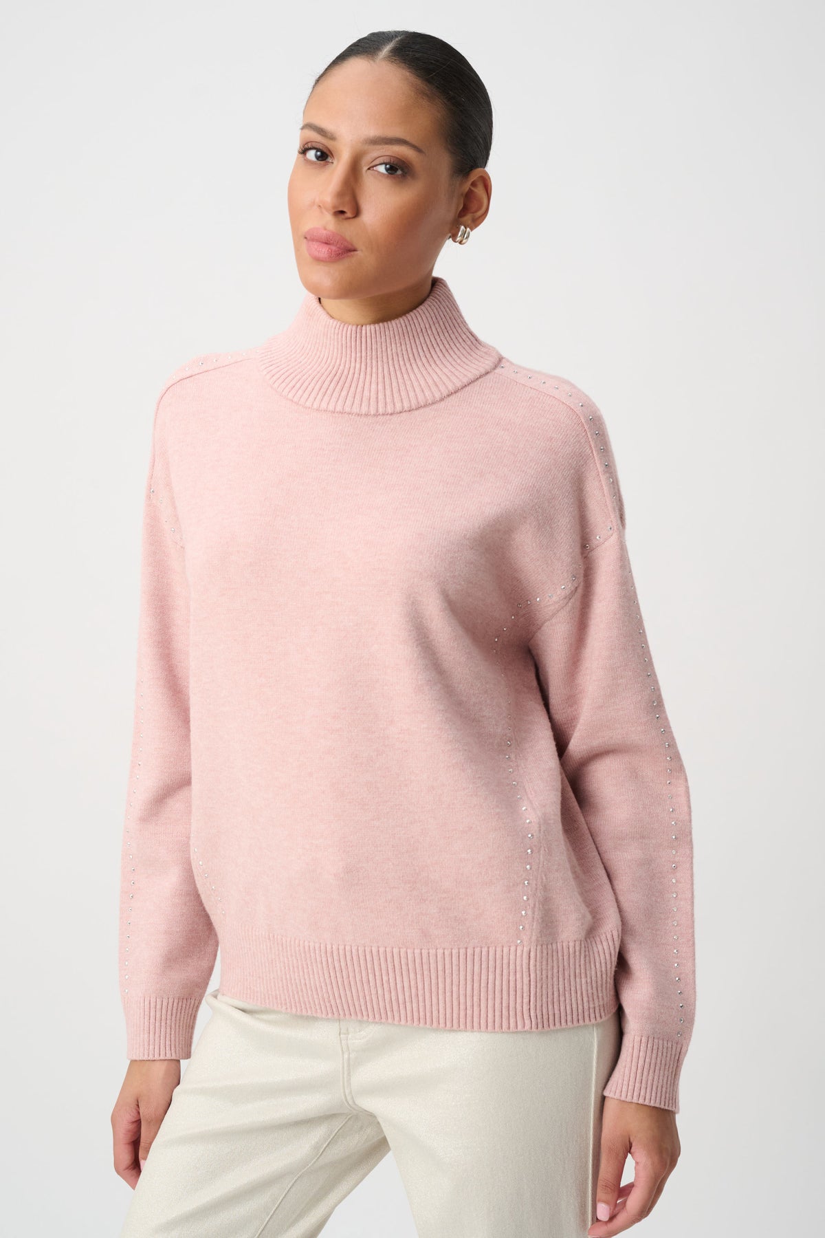 Joseph Ribkoff Soft Pink Embellished Turtleneck Sweater