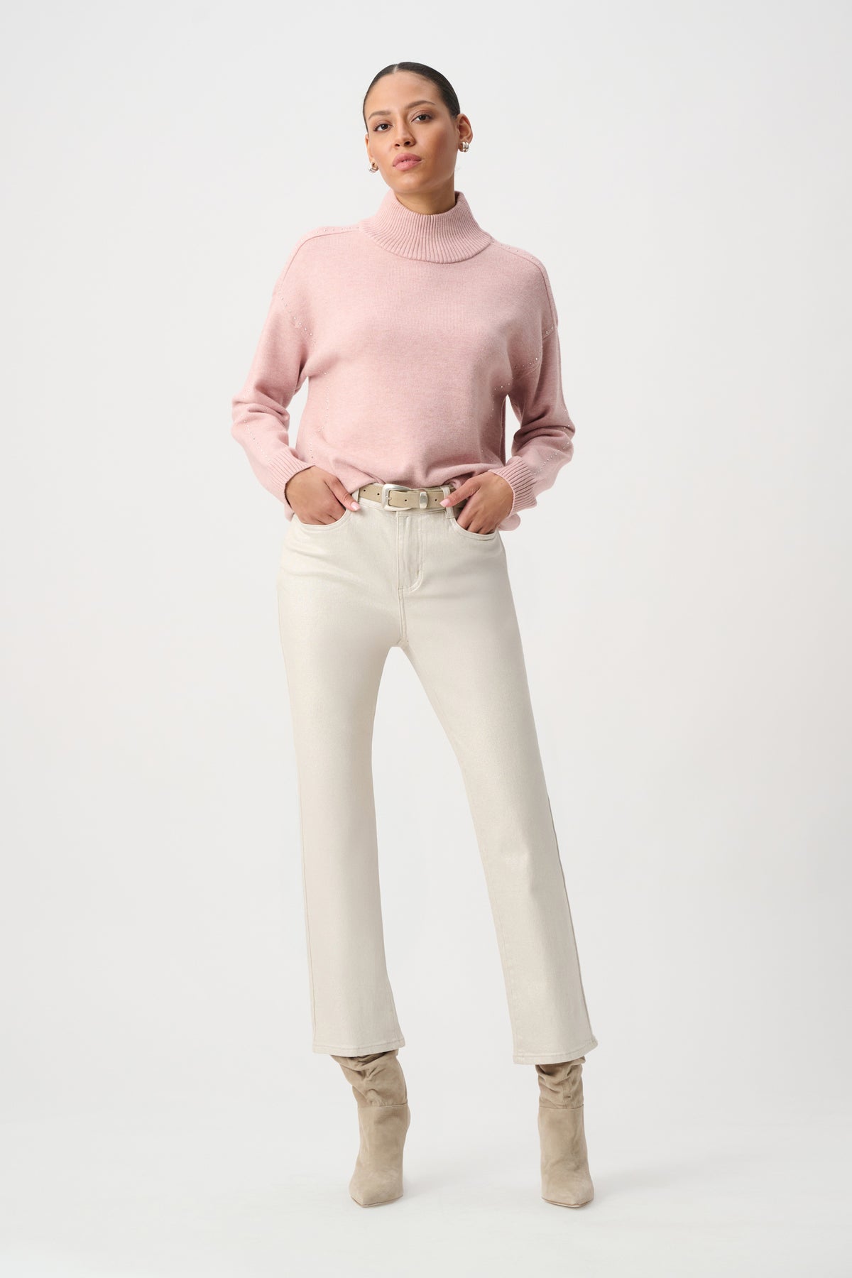 Joseph Ribkoff Soft Pink Embellished Turtleneck Sweater