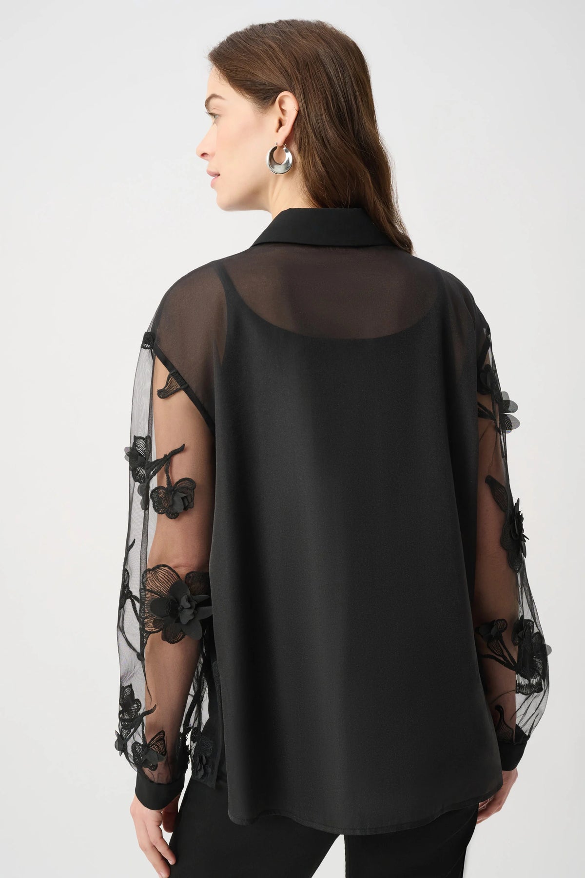 Joseph Ribkoff Black Sheer Textured Flower Appliqué Blouse