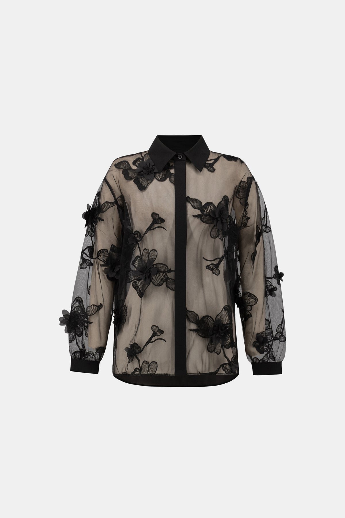 Joseph Ribkoff Black Sheer Textured Flower Appliqué Blouse
