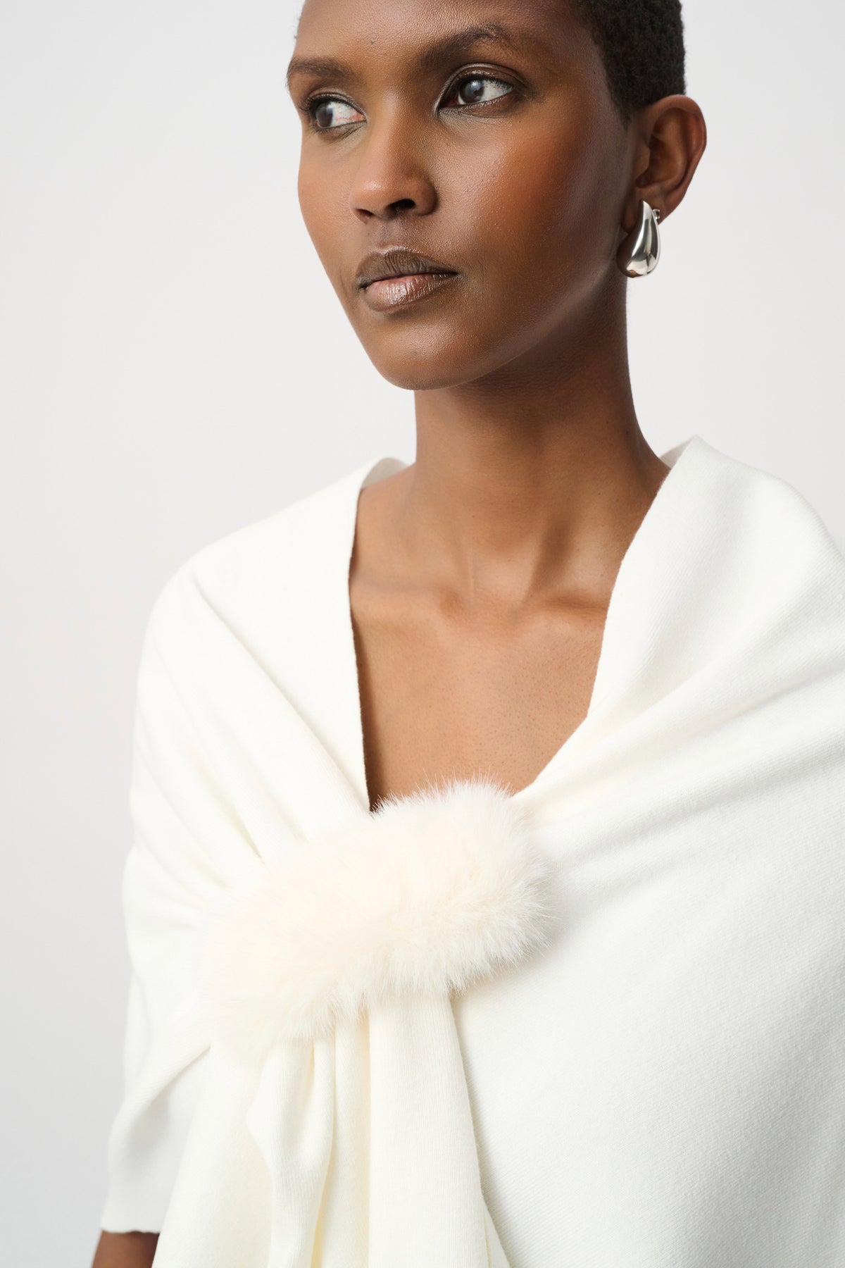 Joseph Ribkoff Winter White Faux Fur Draped Cover Up
