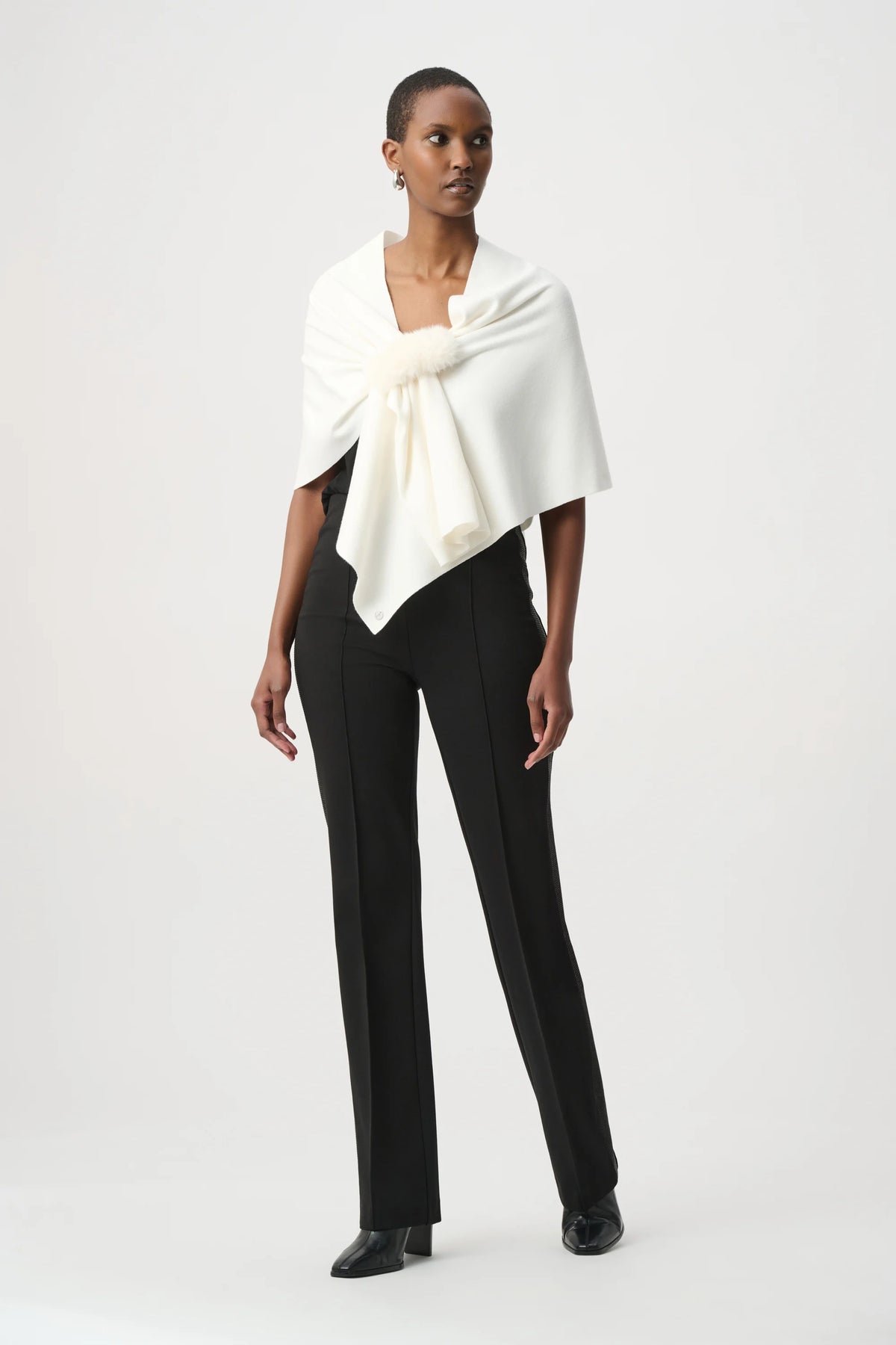 Joseph Ribkoff Winter White Faux Fur Draped Cover Up