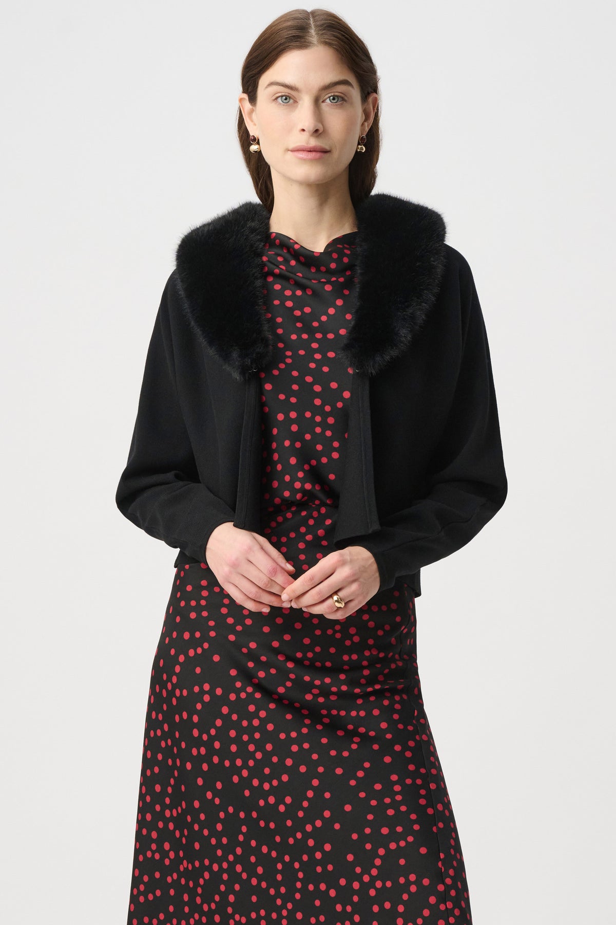 Joseph Ribkoff Black Removable Faux Fur Collar Cover‑Up