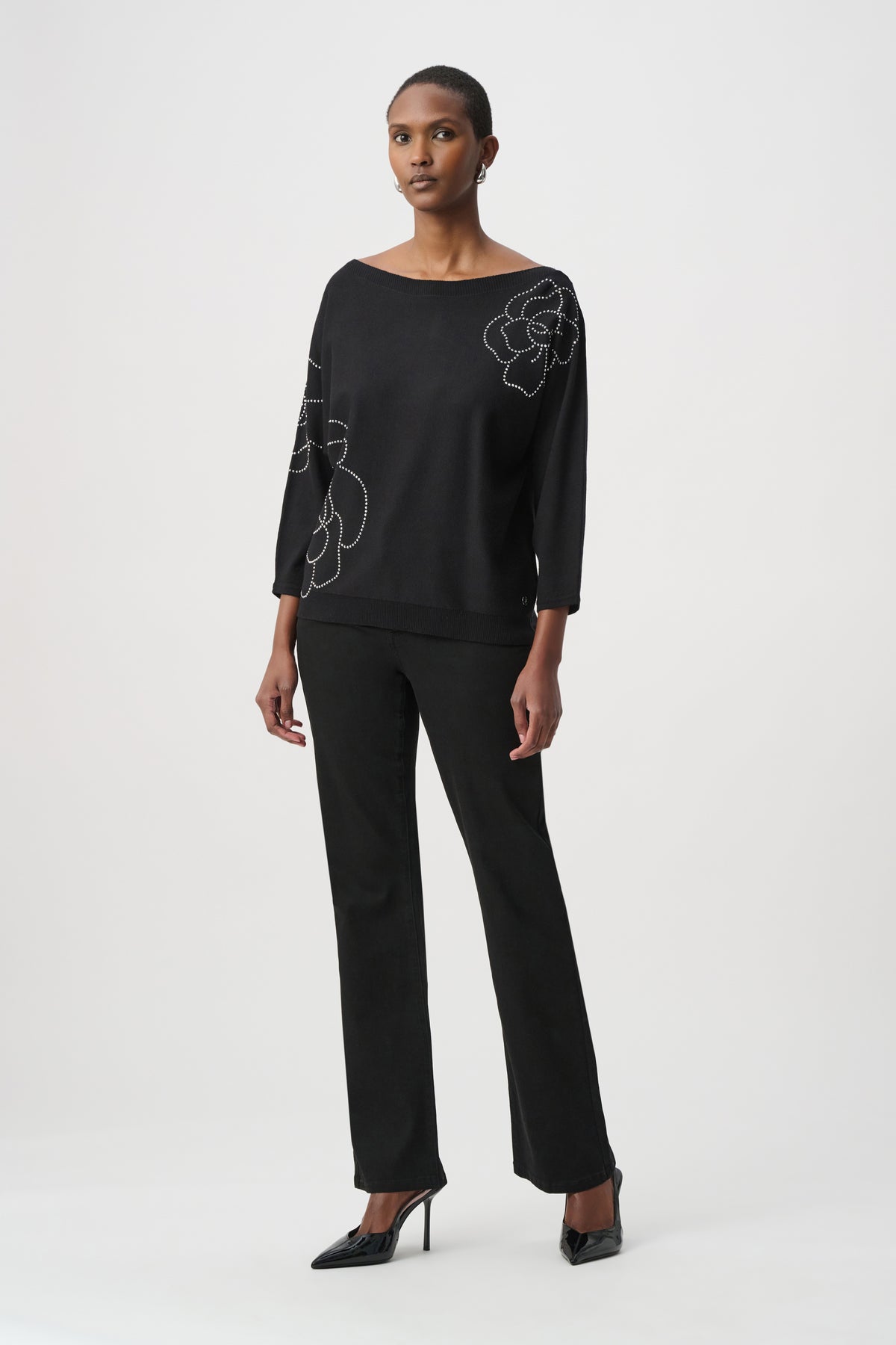Joseph Ribkoff Black Pullover With Flower Applique