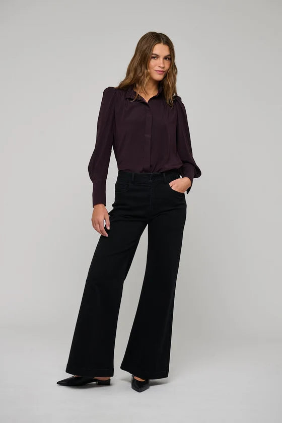 Dea Kudibal Roberta Berry Wine Stretch Silk Shirt With Ruffle Details