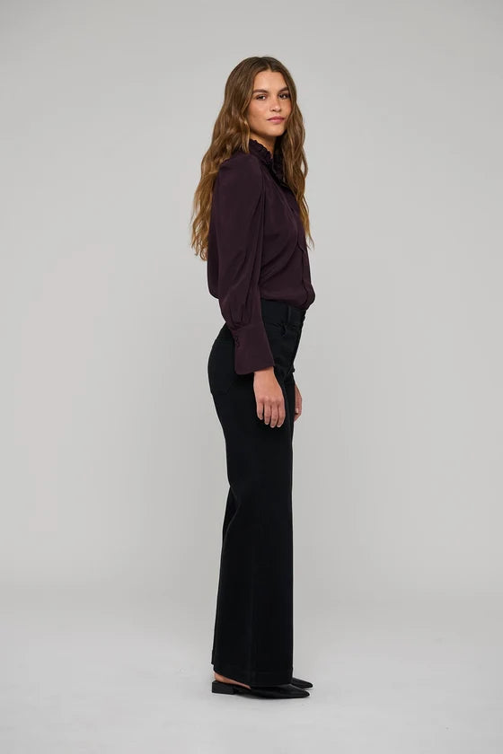 Dea Kudibal Roberta Berry Wine Stretch Silk Shirt With Ruffle Details