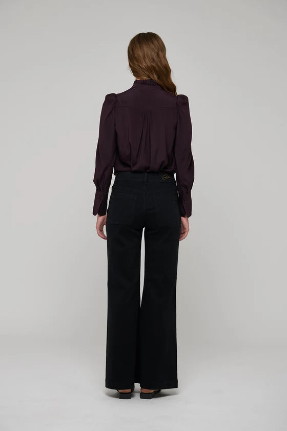 Dea Kudibal Roberta Berry Wine Stretch Silk Shirt With Ruffle Details