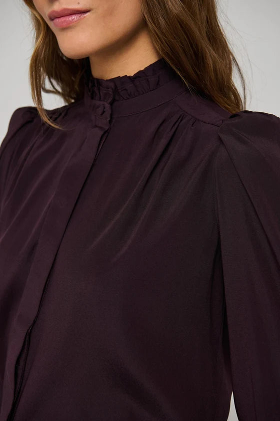 Dea Kudibal Roberta Berry Wine Stretch Silk Shirt With Ruffle Details