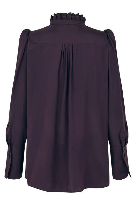 Dea Kudibal Roberta Berry Wine Stretch Silk Shirt With Ruffle Details