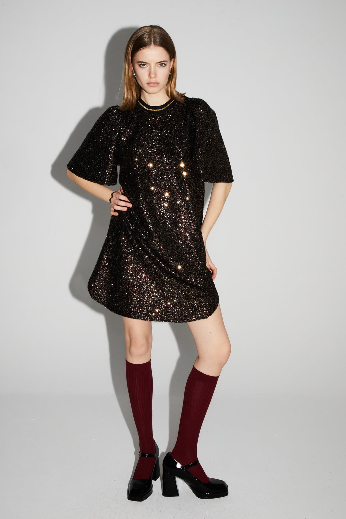 IMPREVU Multi Bordeaux Sparkle Sequin Dress