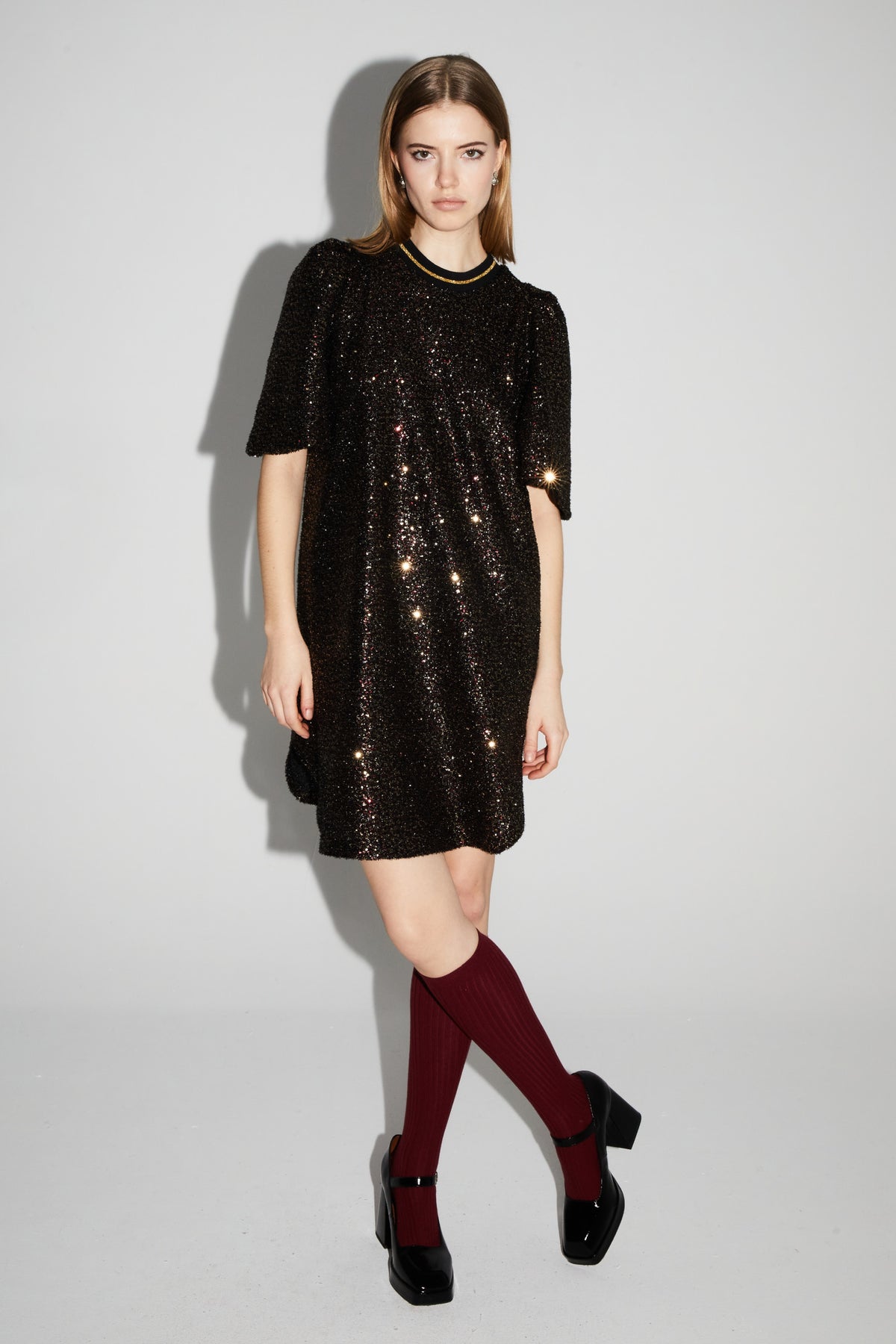 IMPREVU Multi Bordeaux Sparkle Sequin Dress