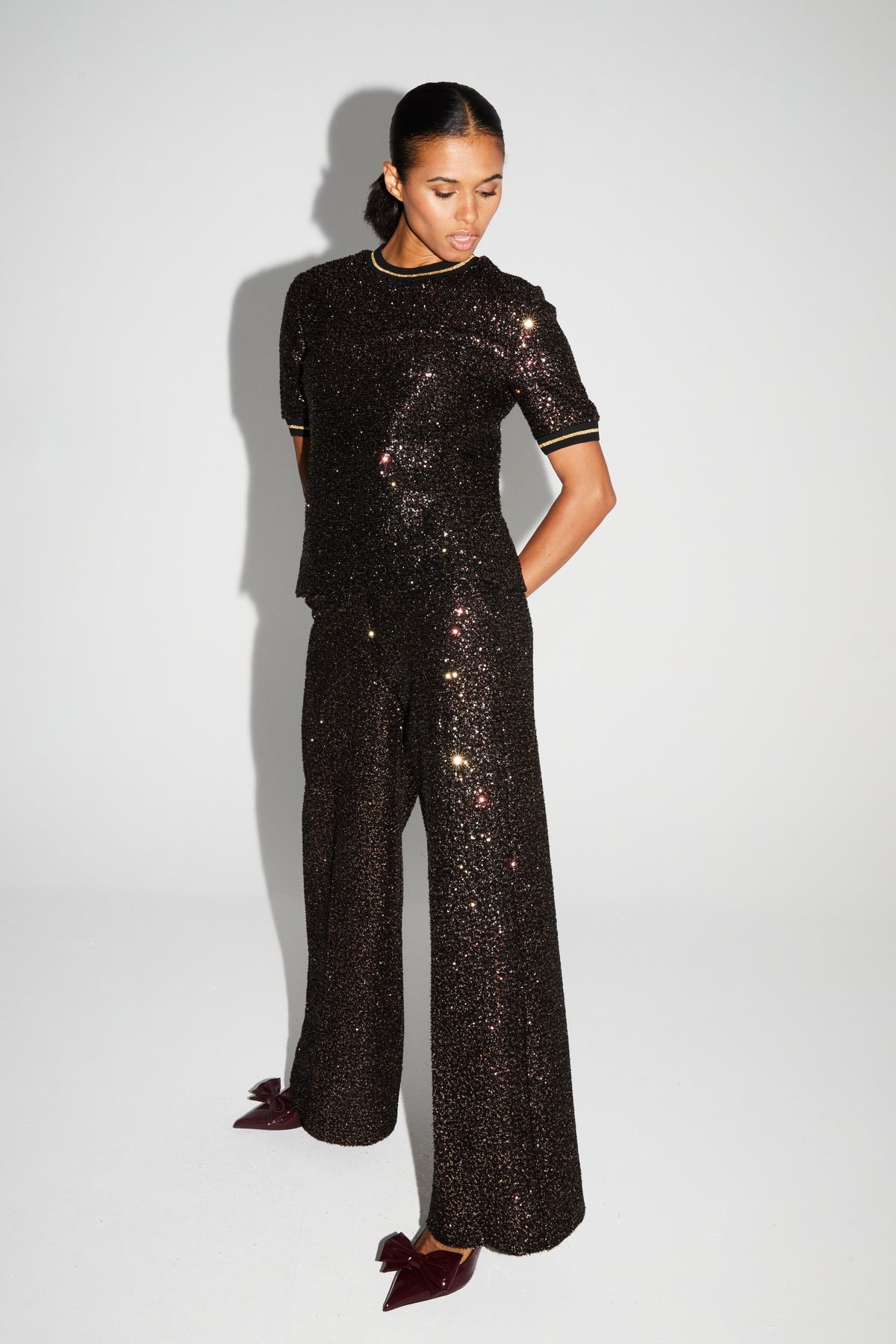 IMPREVU Multi Bordeaux Sparkle Trousers