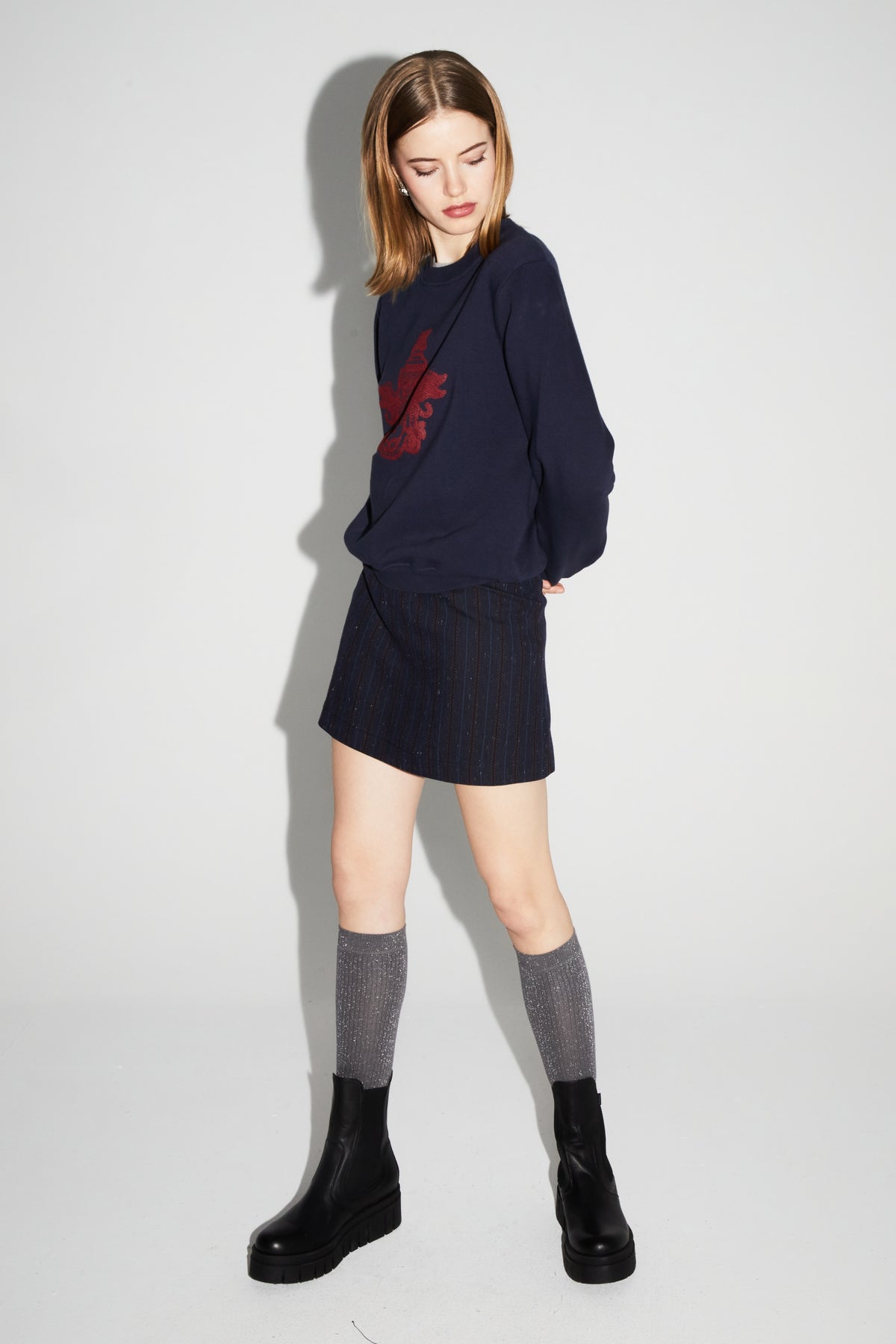 IMPREVU Navy/Bordeaux Decorative Sweatshirt