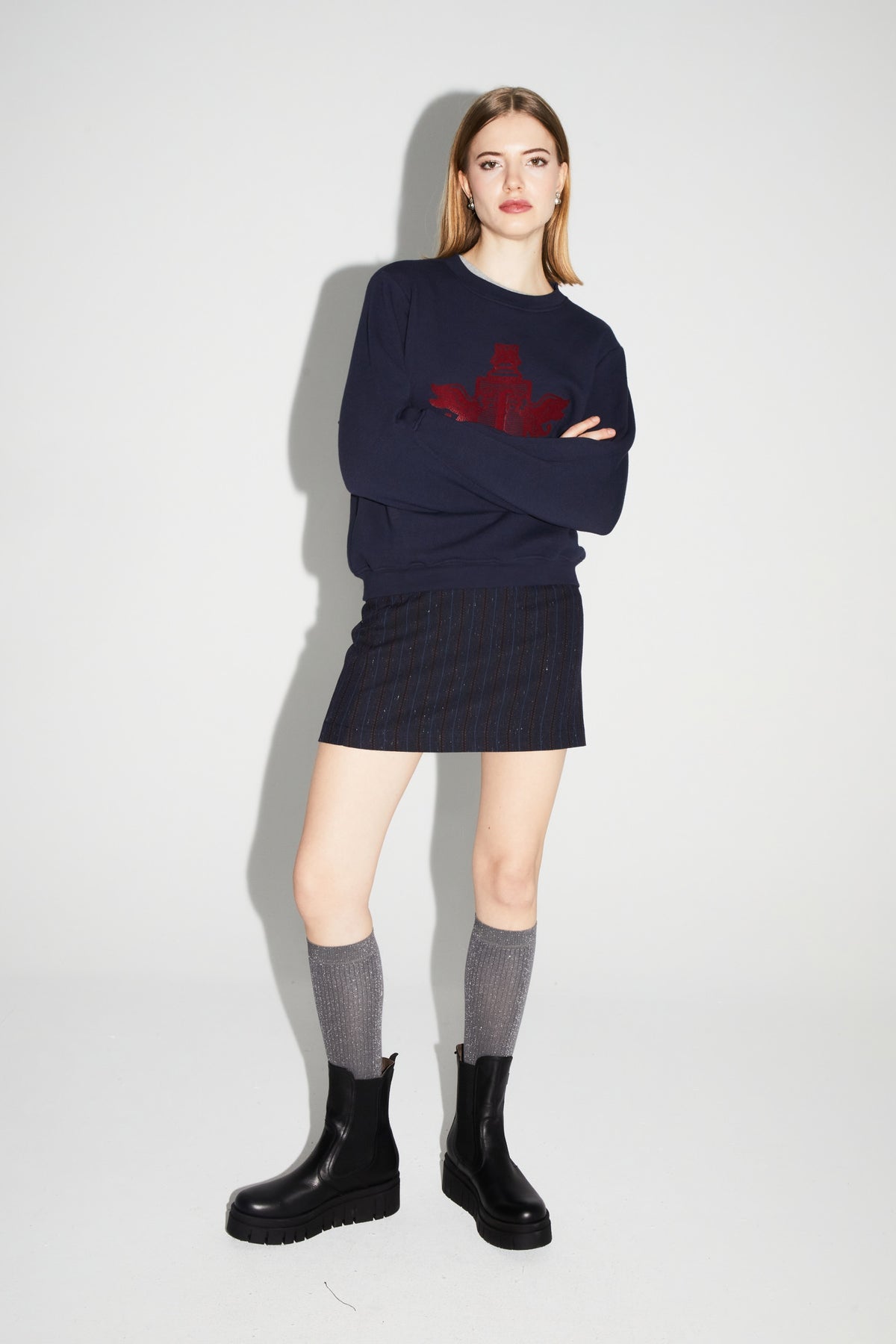 IMPREVU Navy/Bordeaux Decorative Sweatshirt