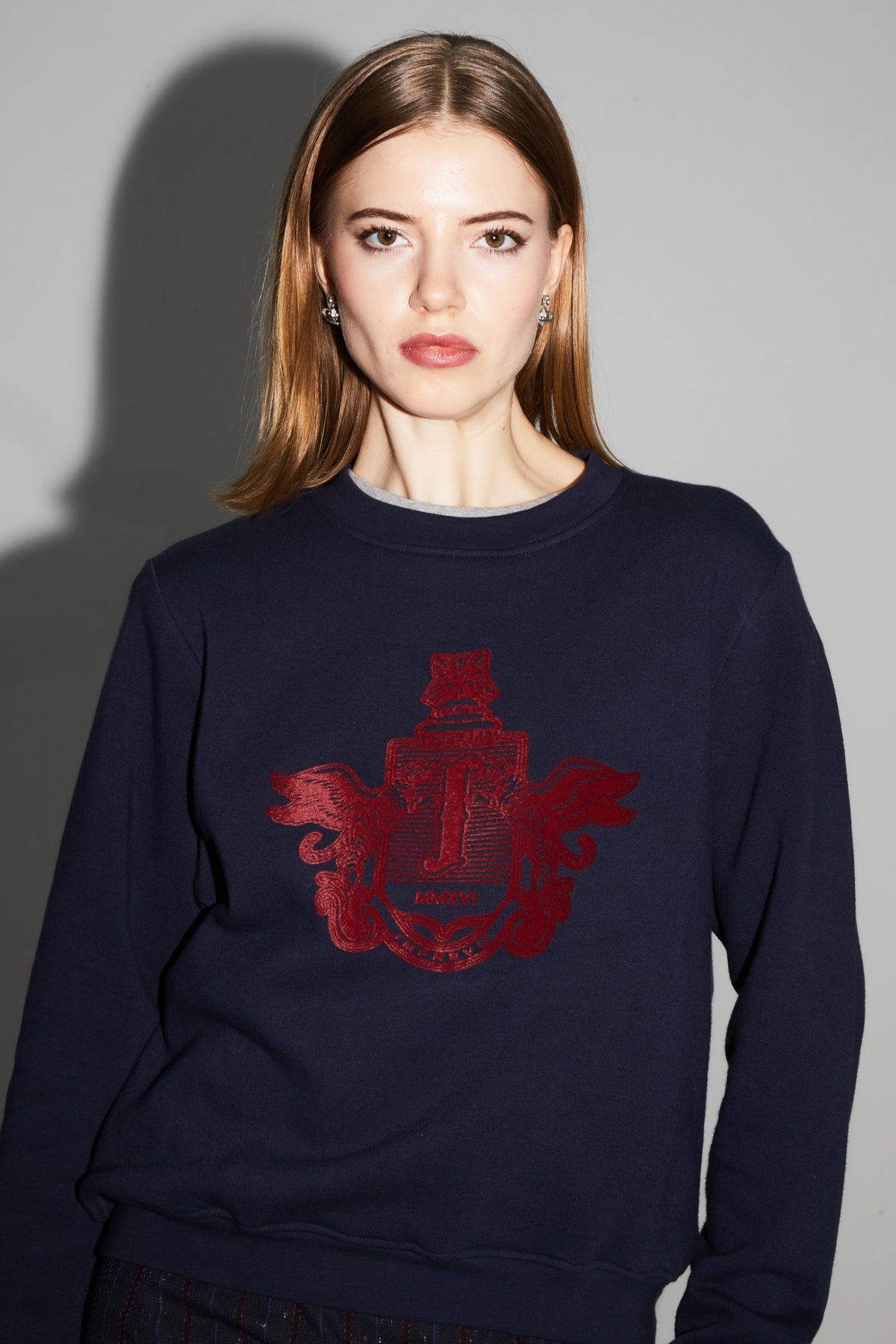 IMPREVU Navy/Bordeaux Decorative Sweatshirt
