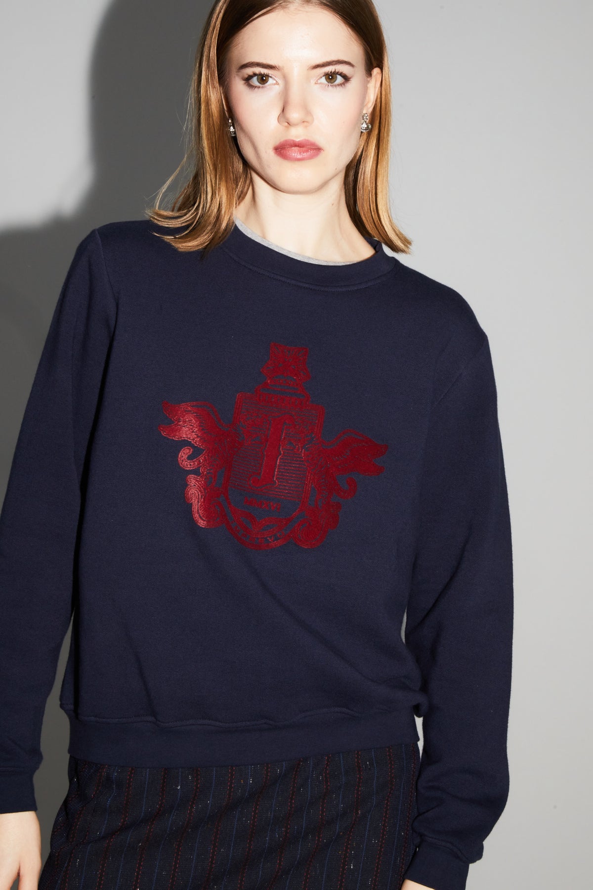 IMPREVU Navy/Bordeaux Decorative Sweatshirt