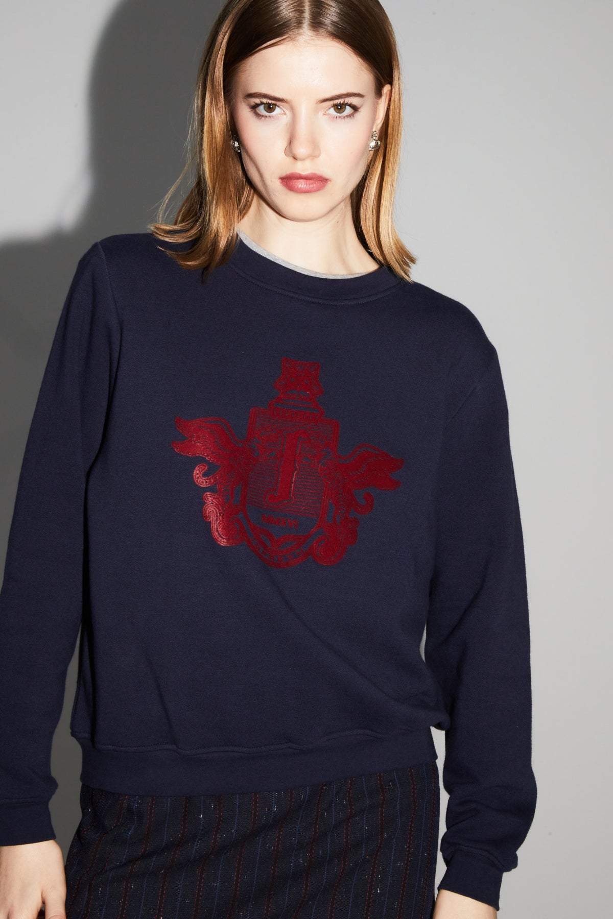 IMPREVU Navy/Bordeaux Decorative Sweatshirt