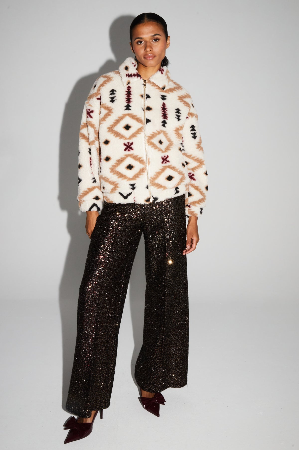 IMPREVU White Teddy Printed Ethnic Jacket