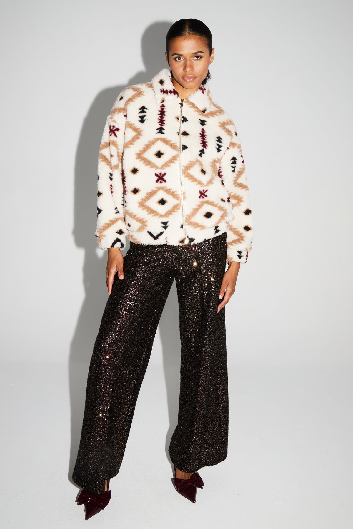 IMPREVU White Teddy Printed Ethnic Jacket