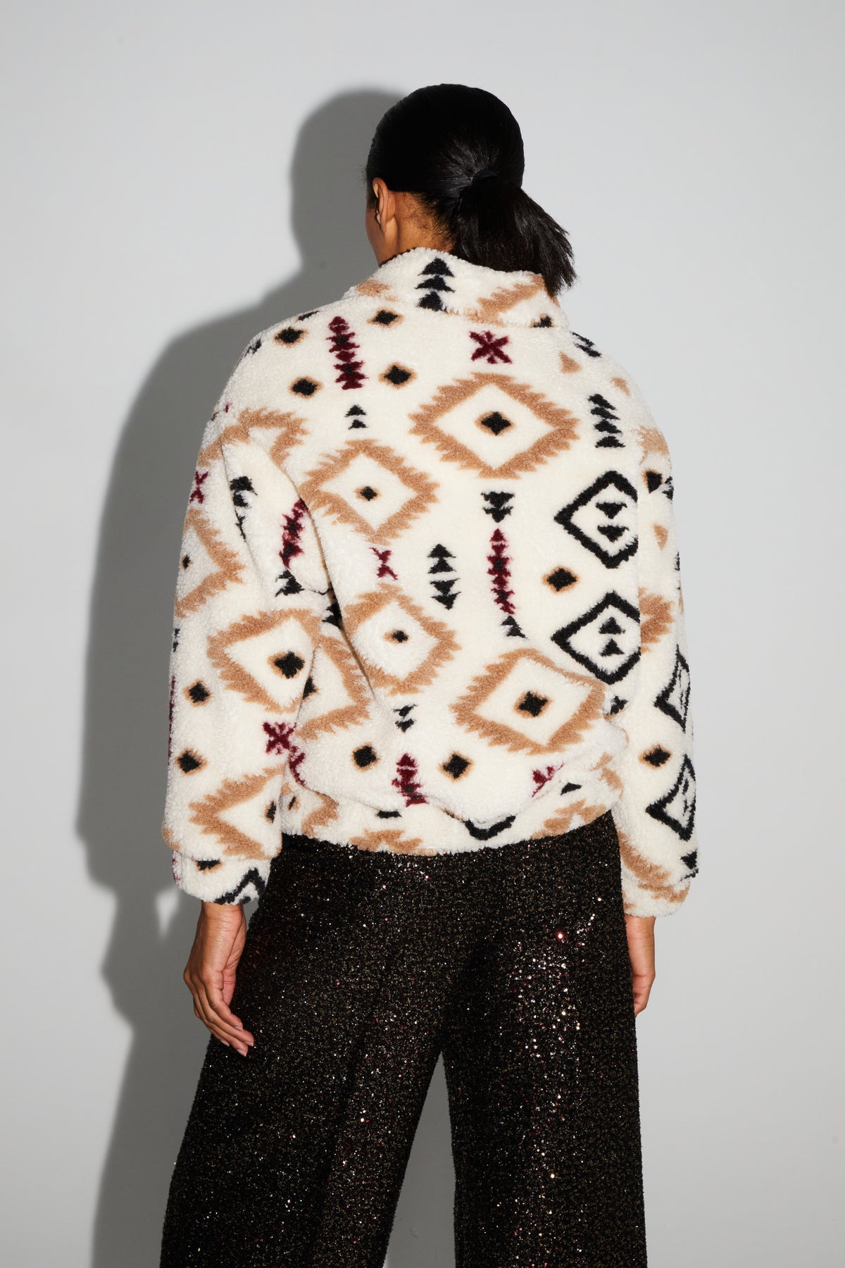 IMPREVU White Teddy Printed Ethnic Jacket