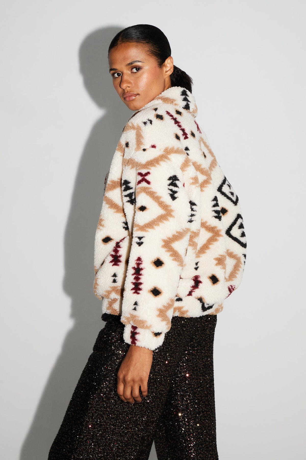 IMPREVU White Teddy Printed Ethnic Jacket