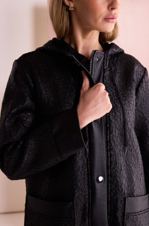 Naya Black Jaquard Leather Look Coat